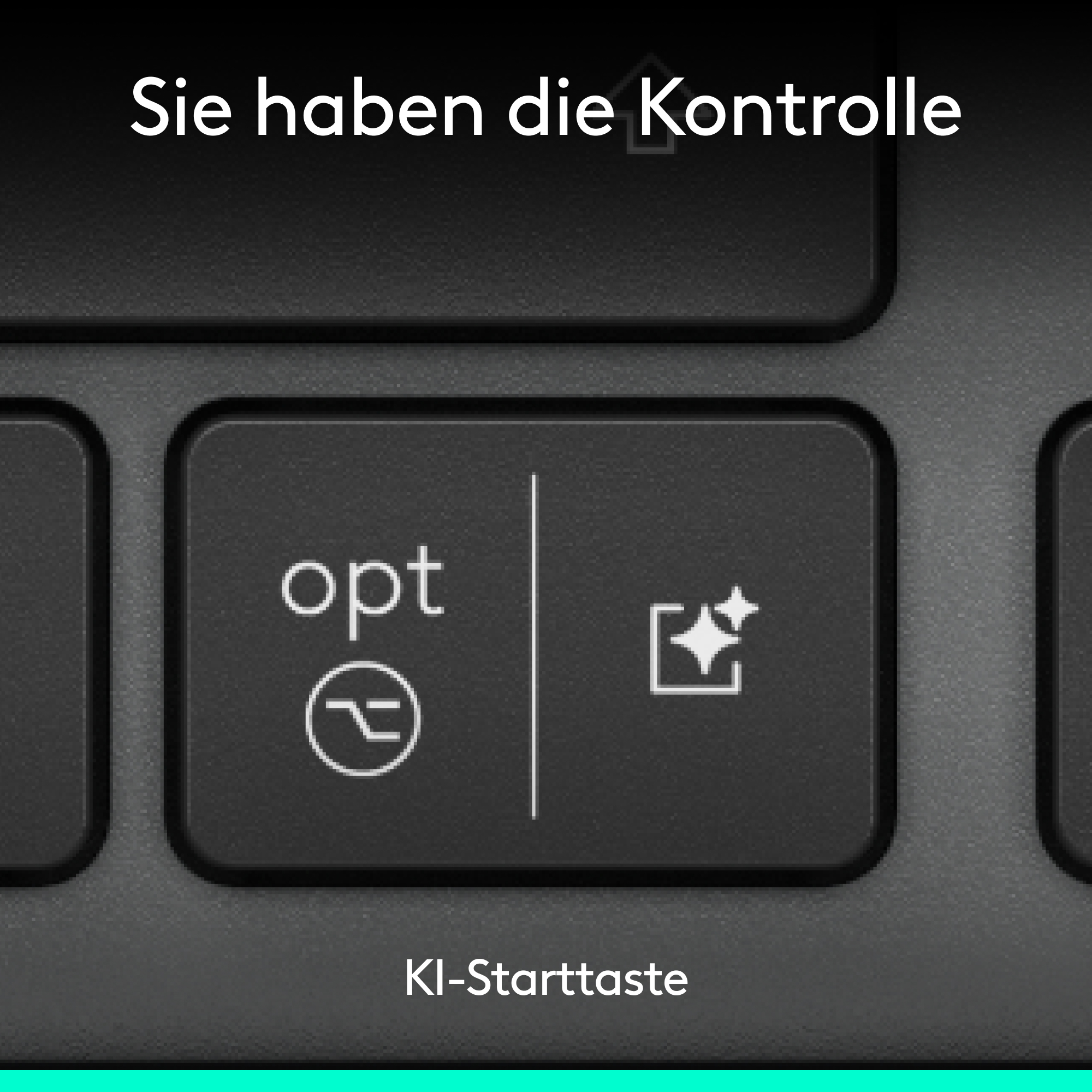 Eine Nahaufnahme einer Tastatur mit der Taste "opt" und einem Symbol für Glanz.
