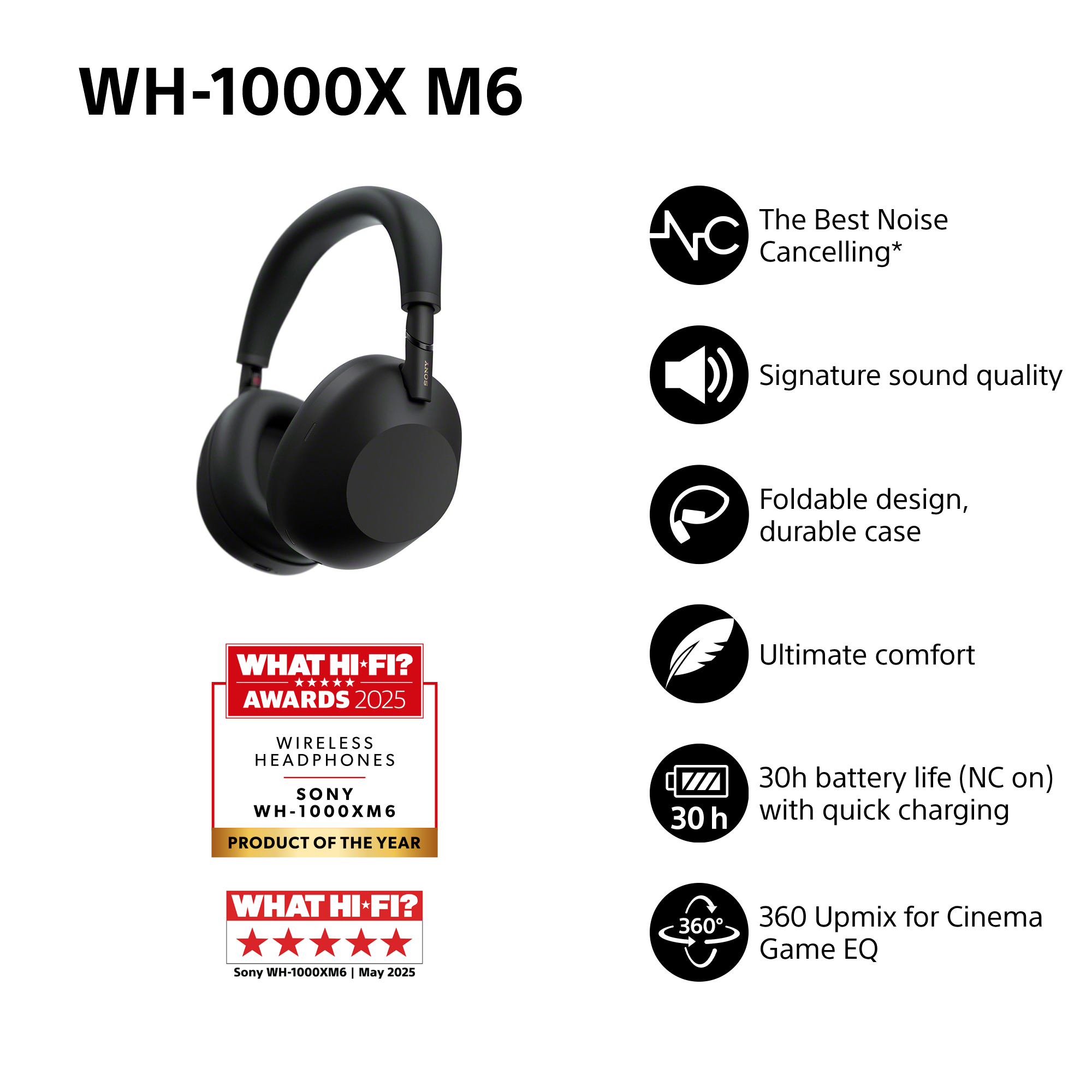SONY WH-1000X M6​, Over-ear Noise Cancelling-Kopfhörer Bluetooth