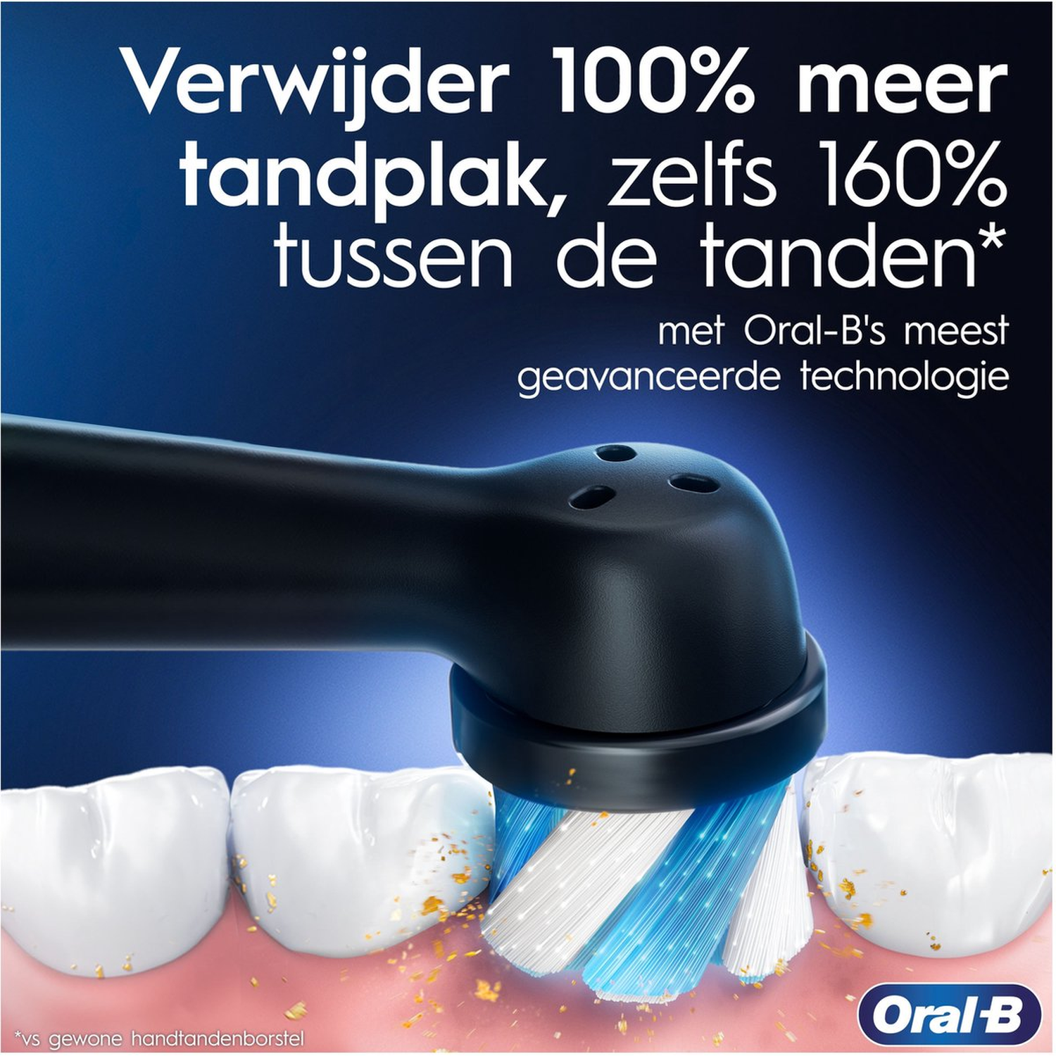 Electric toothbrush cleaning teeth and removing plaque with advanced technology.