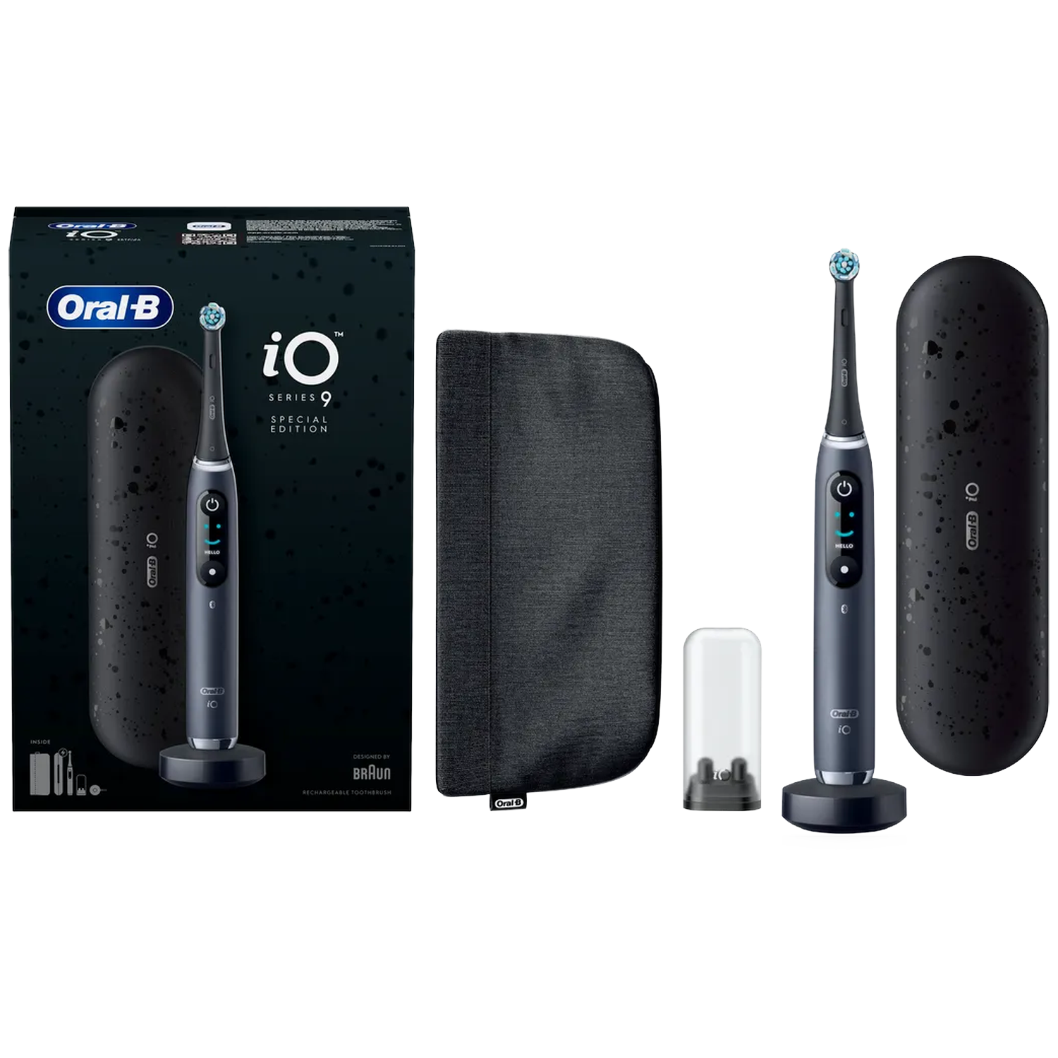 Oral-B iO Series 9 Special Edition tandenborstel met oplaadstation en etui.