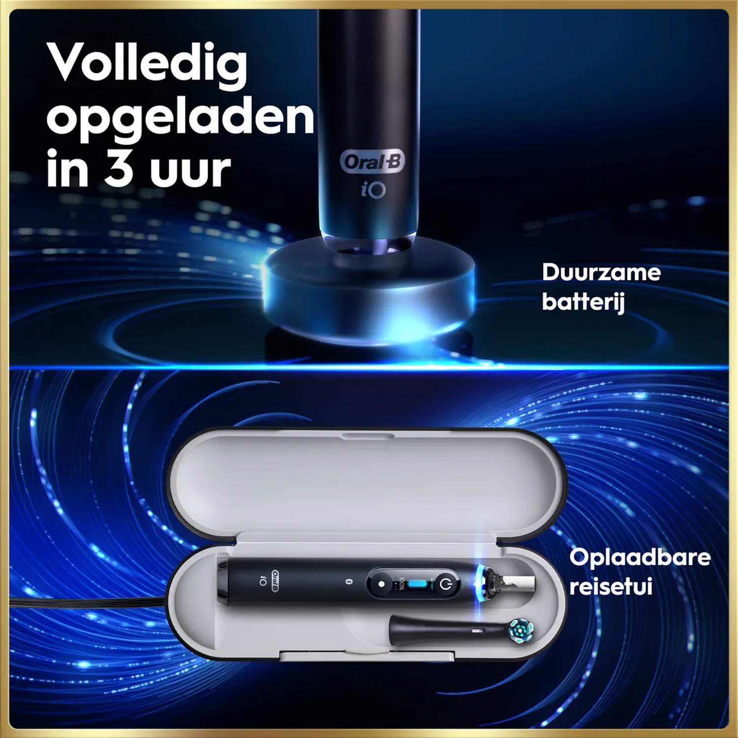 Oral-B iO tandenborstel, volledig opgeladen in 3 uur, met reisetui.
