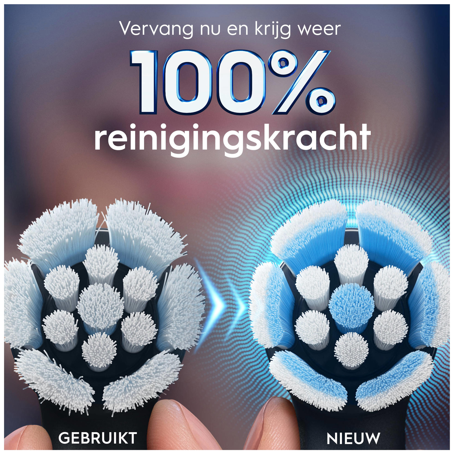 A used and a new electric toothbrush head are compared side-by-side.