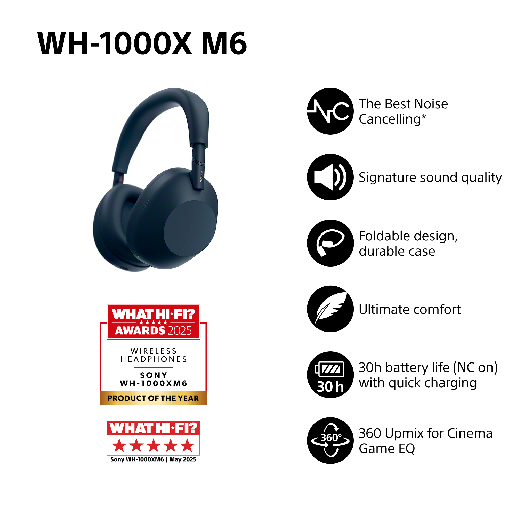 Sony WH-1000XM6 Kopfhörer: Rauschunterdrückung, Klang, 30h Akku.