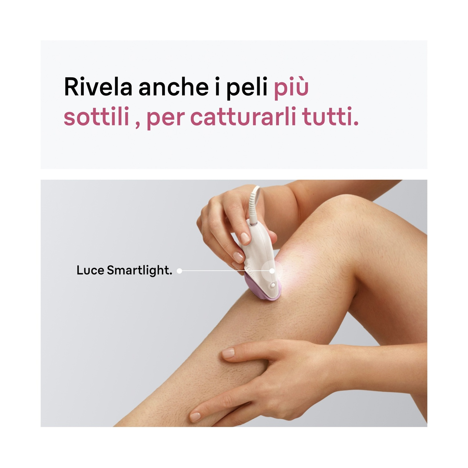 Un epilatore viene usato su una gamba per rimuovere i peli sottili.