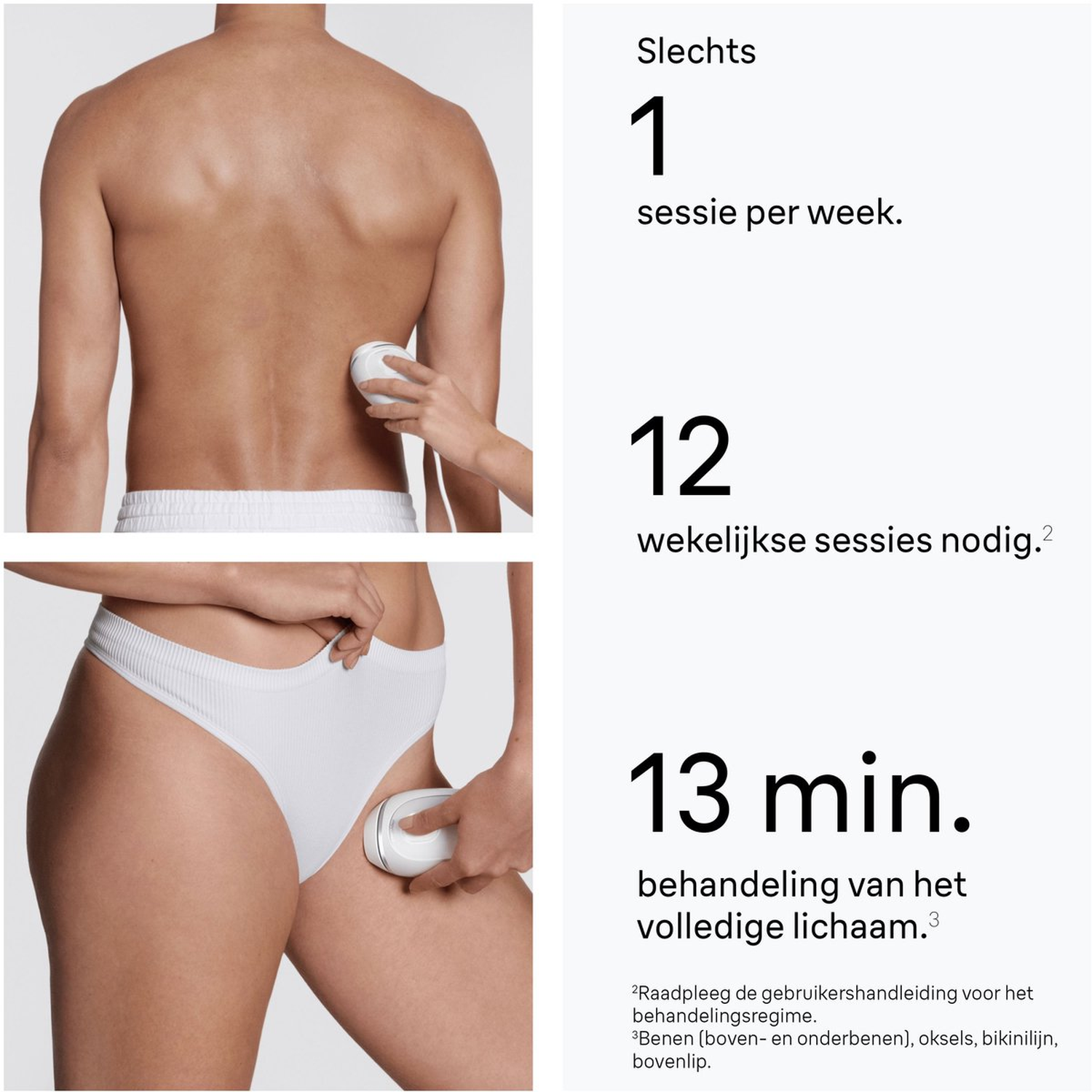 Person's back and thigh treated. 1 session/week, 12 weeks, 13 min. treatment.