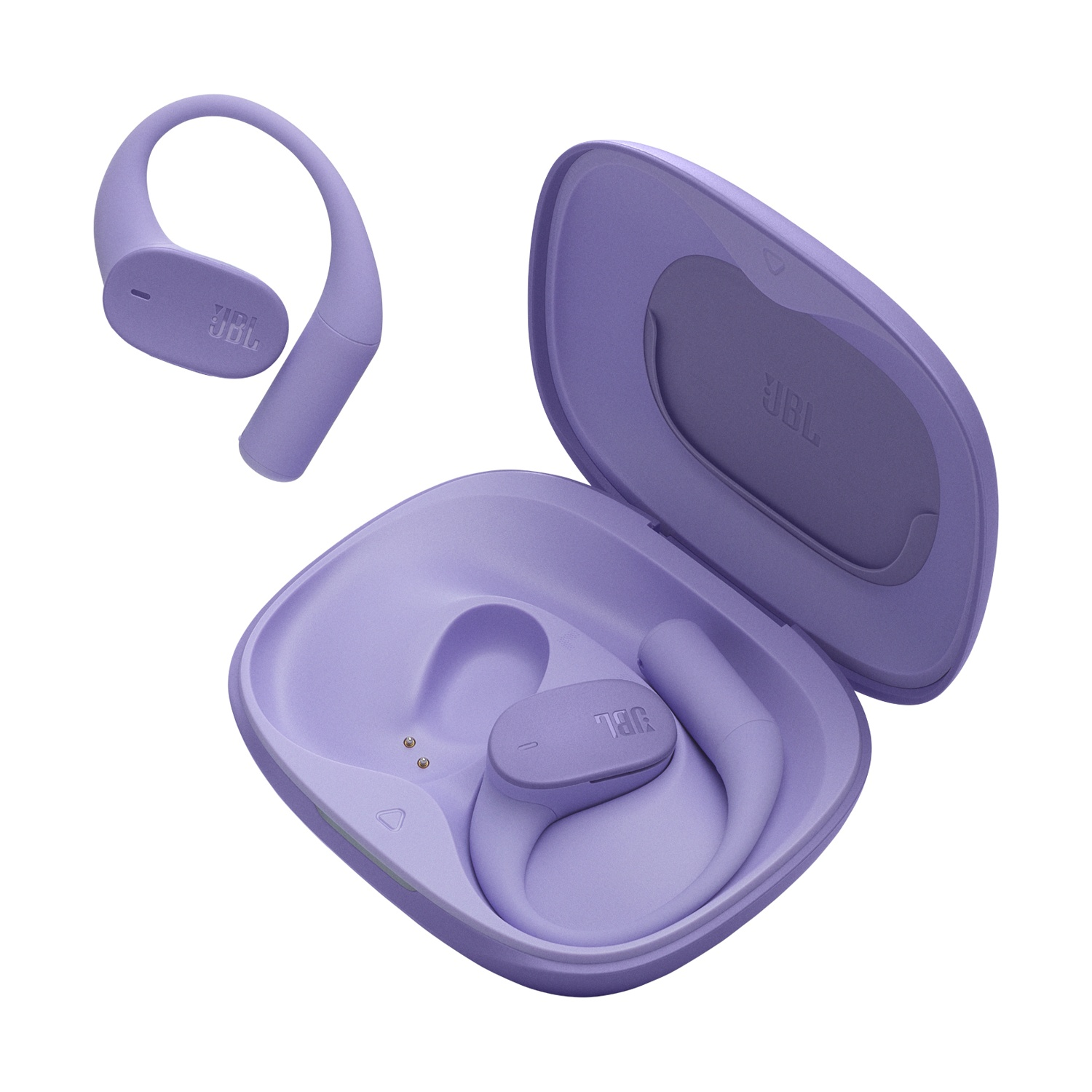 Auricolari JBL viola con custodia di ricarica, un paio.