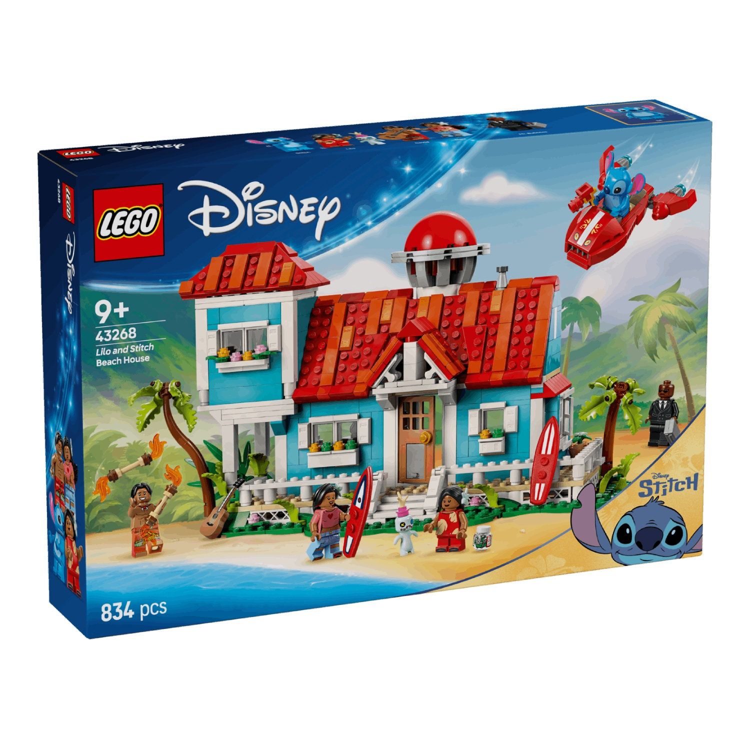 Set LEGO Lilo & Stitch Maison de Plage avec figurines et véhicule volant.