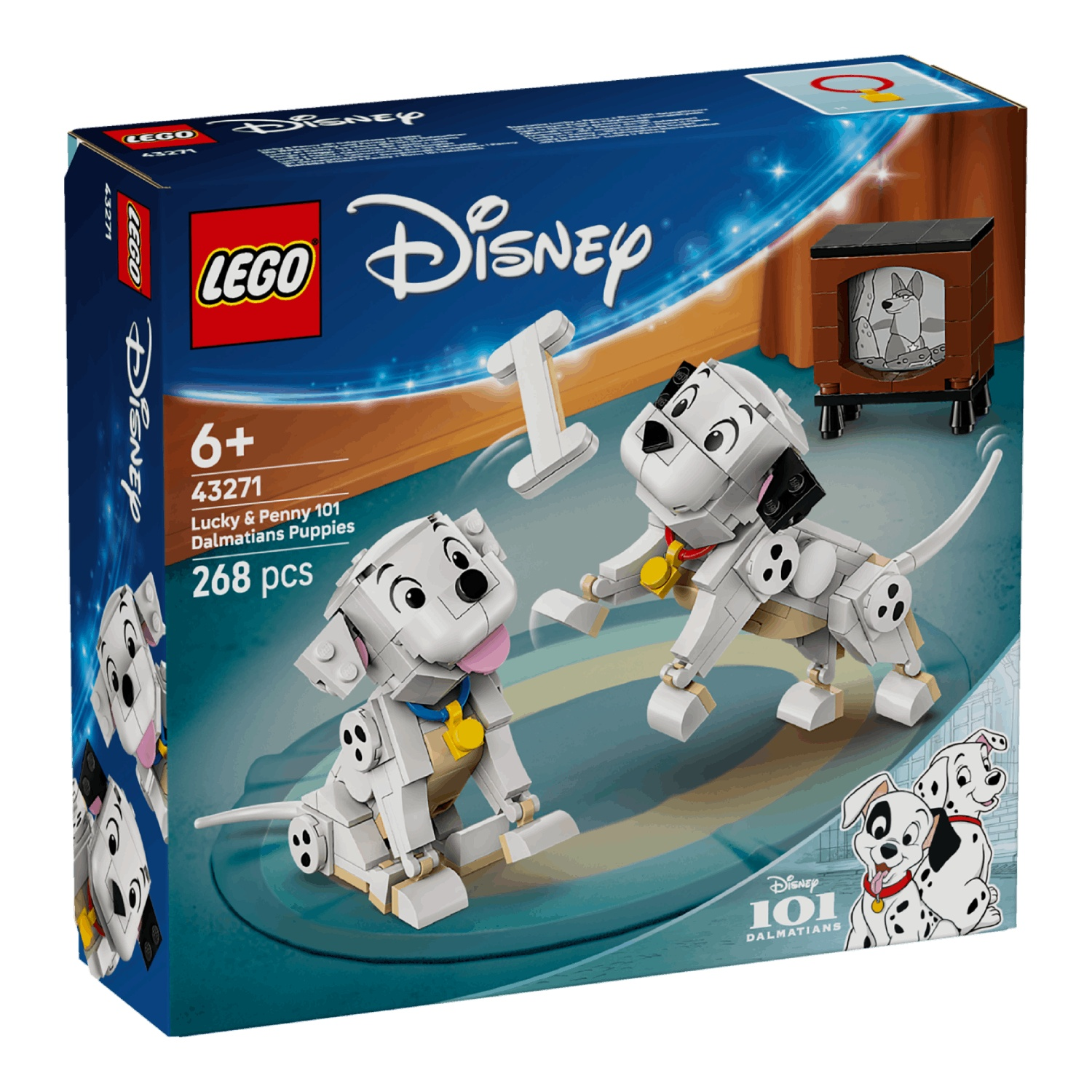 Set LEGO avec deux chiots dalmatiens, inspiré des 101 Dalmatiens de Disney.
