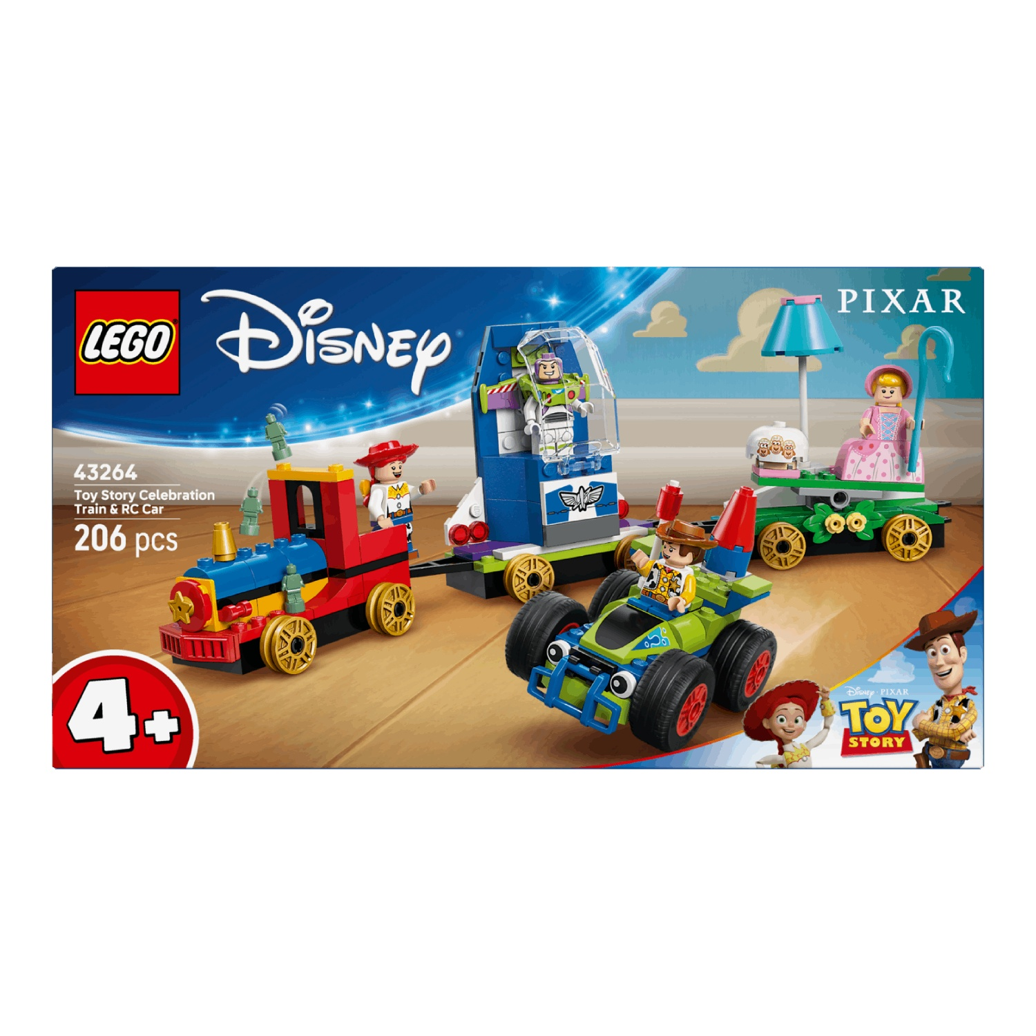 Set LEGO Disney Toy Story avec train, voiture RC et personnages comme Buzz Lightyear.