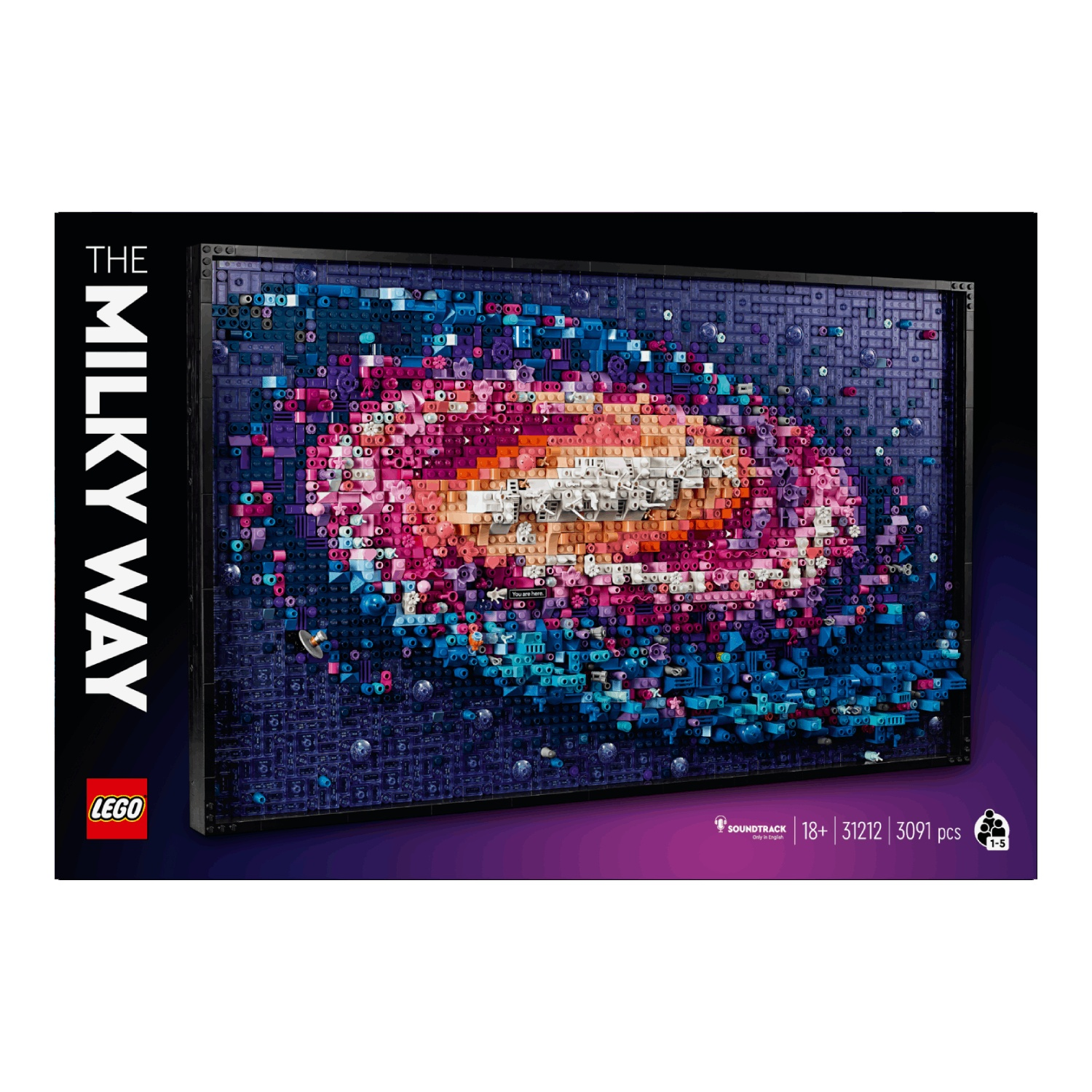 LEGO Milky Way set with vibrant colors and details, including "You are here."
