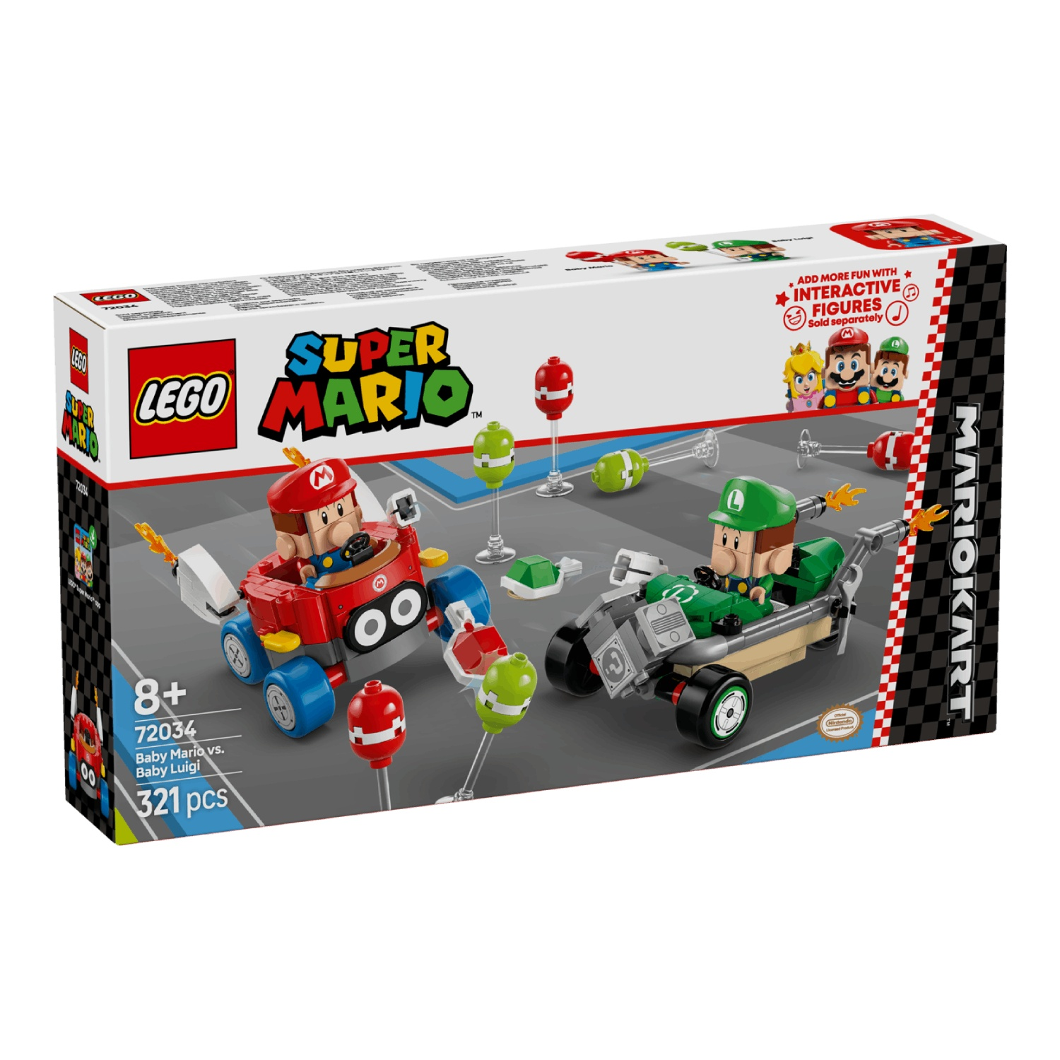 LEGO Super Mario Kart box featuring Baby Mario and Baby Luigi in karts.