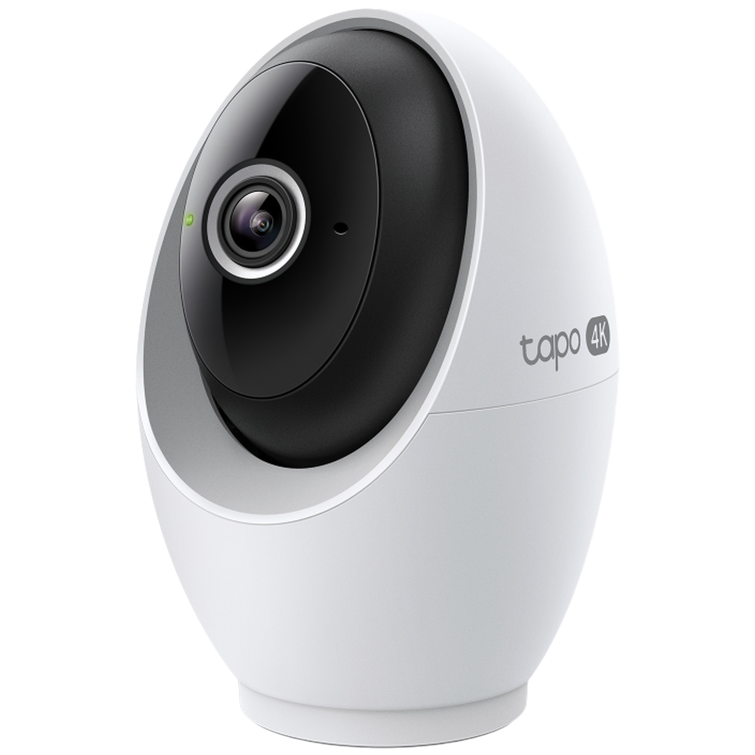 Witte beveiligingscamera met zwarte lens en "Tapo 4K" logo.