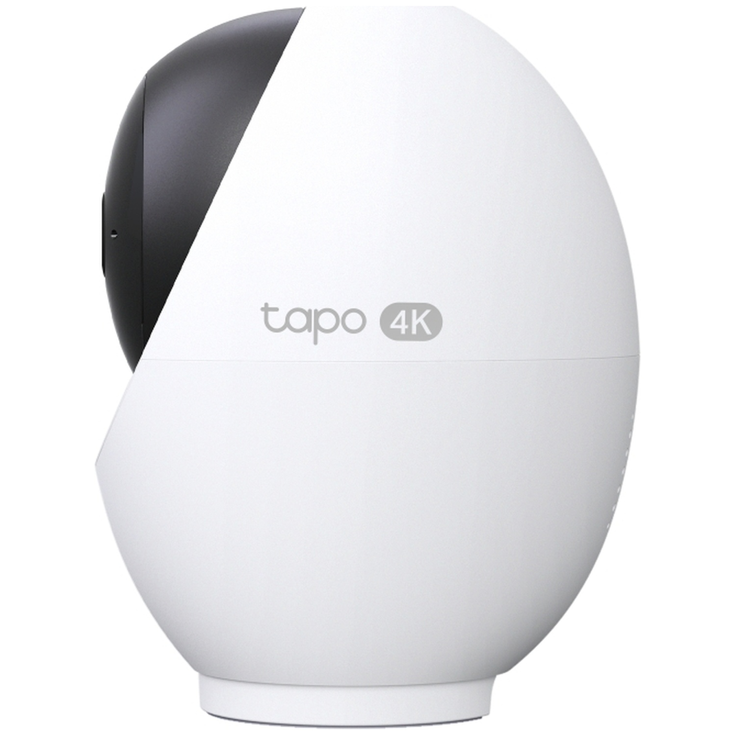 Witte Tapo 4K camera met zwarte koepel. Strak, modern design.
