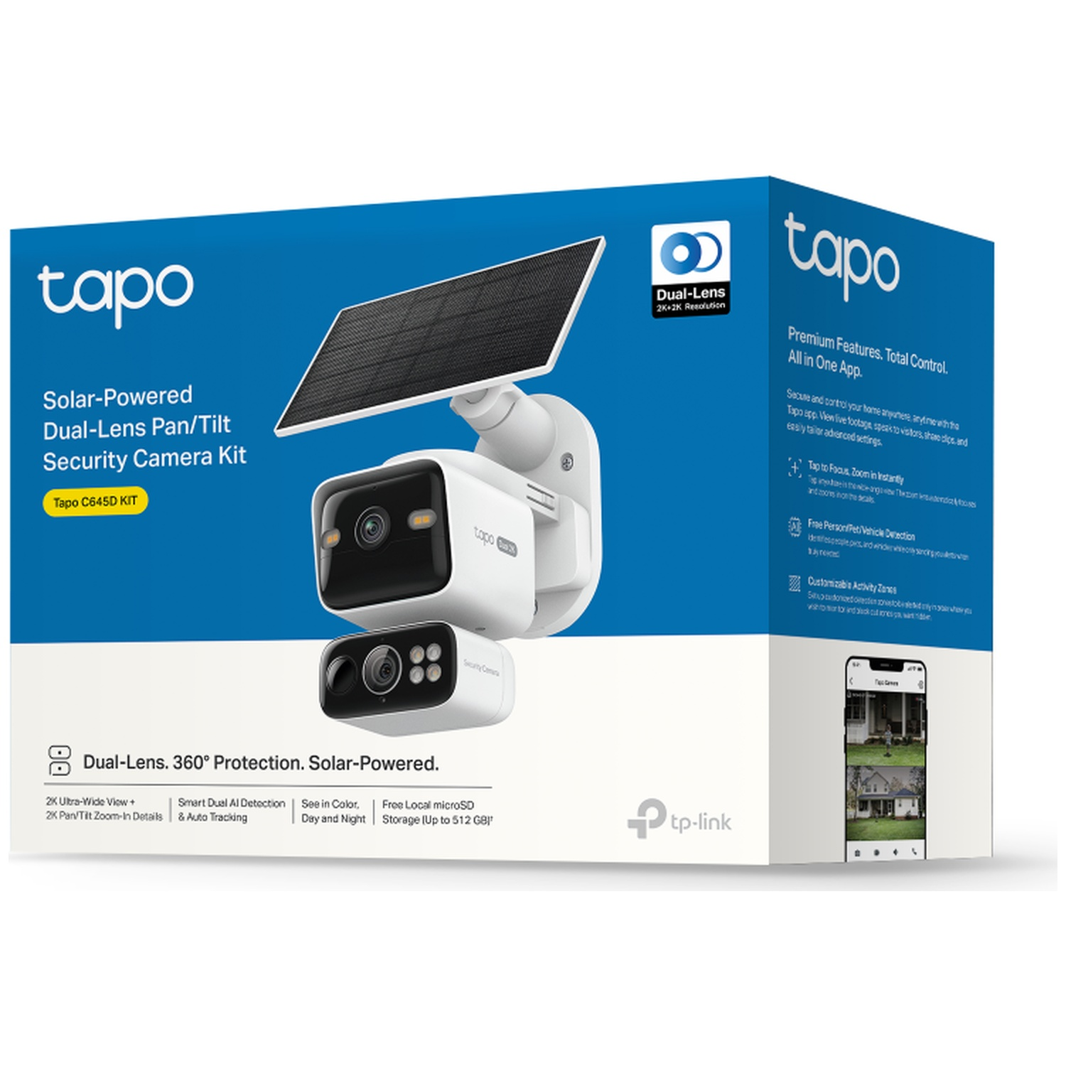 Tapo Dual-Lens beveiligingscamera kit op zonne-energie met zonnepaneel.
