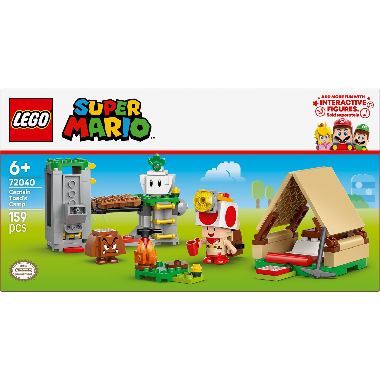 Lego Super Mario Captain Toad's Camp with figures and tent.