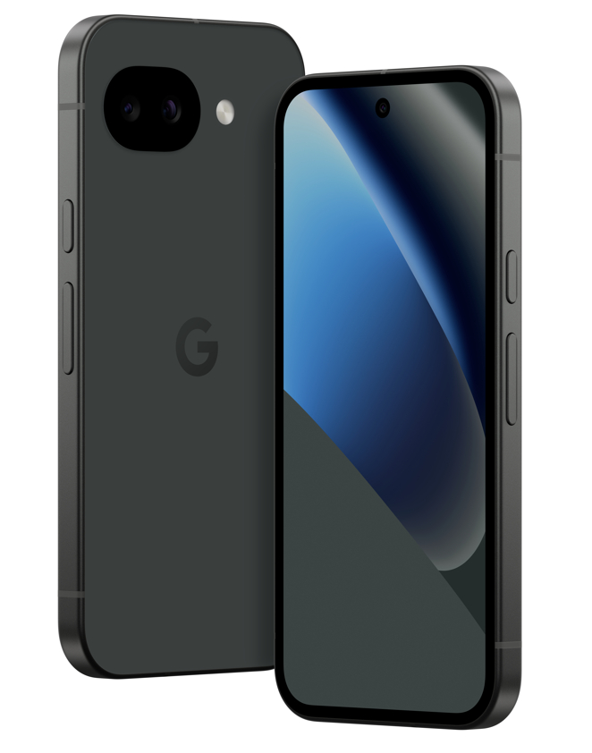 Zwei dunkle Smartphones nebeneinander, eines mit Kameras auf der Rückseite, das andere mit Display.