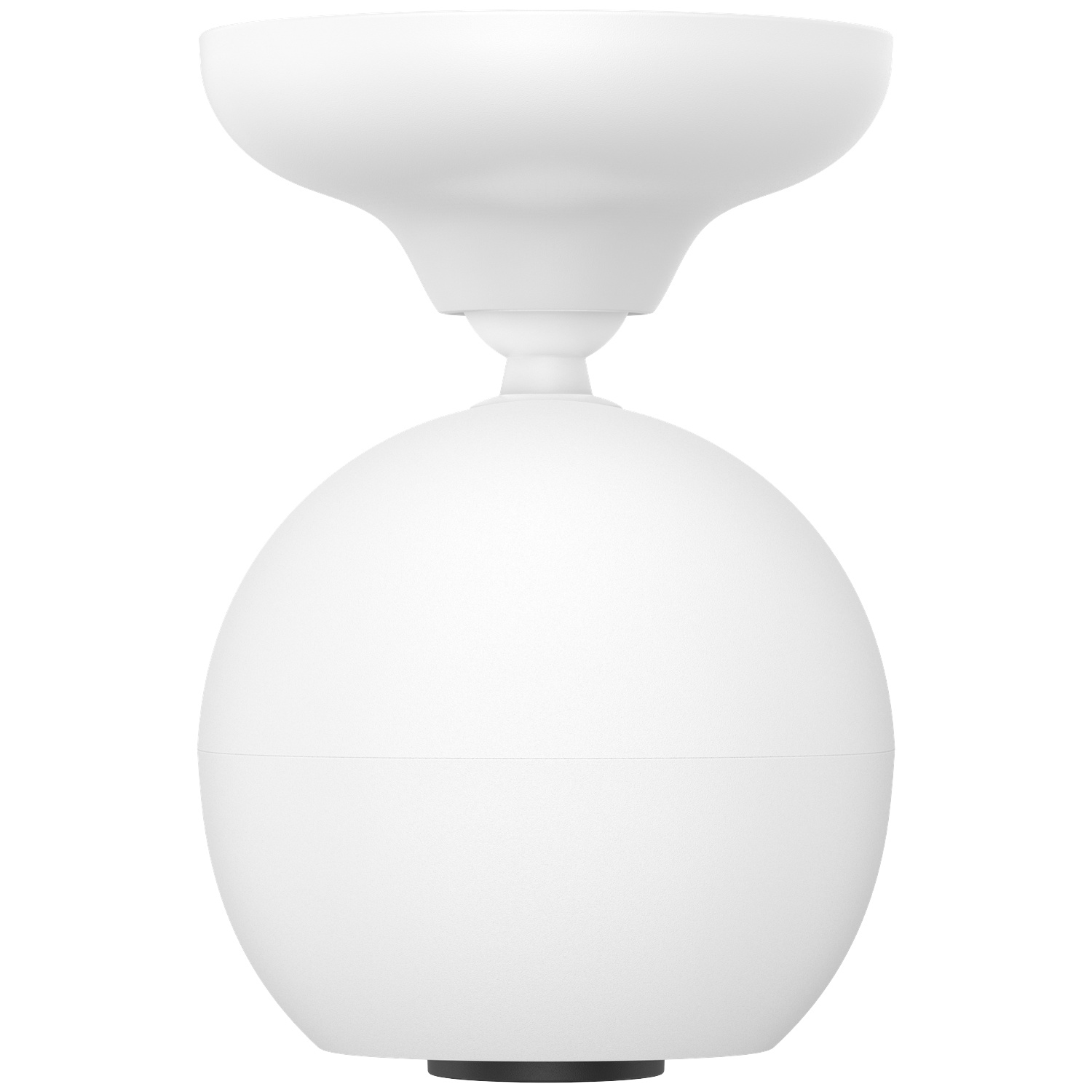 Une lampe blanche sphérique avec un col étroit et une base ronde.