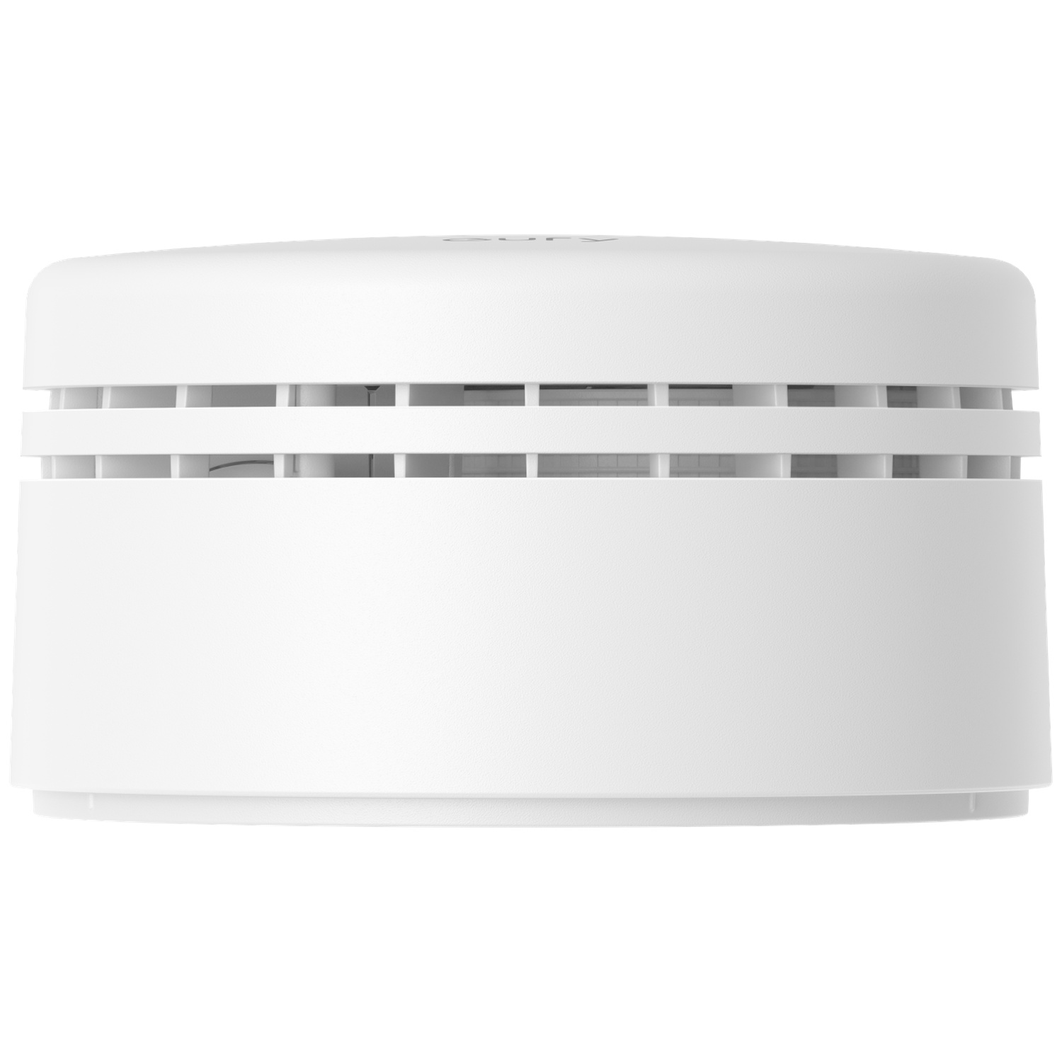 A white smoke detector with vents on a white background.