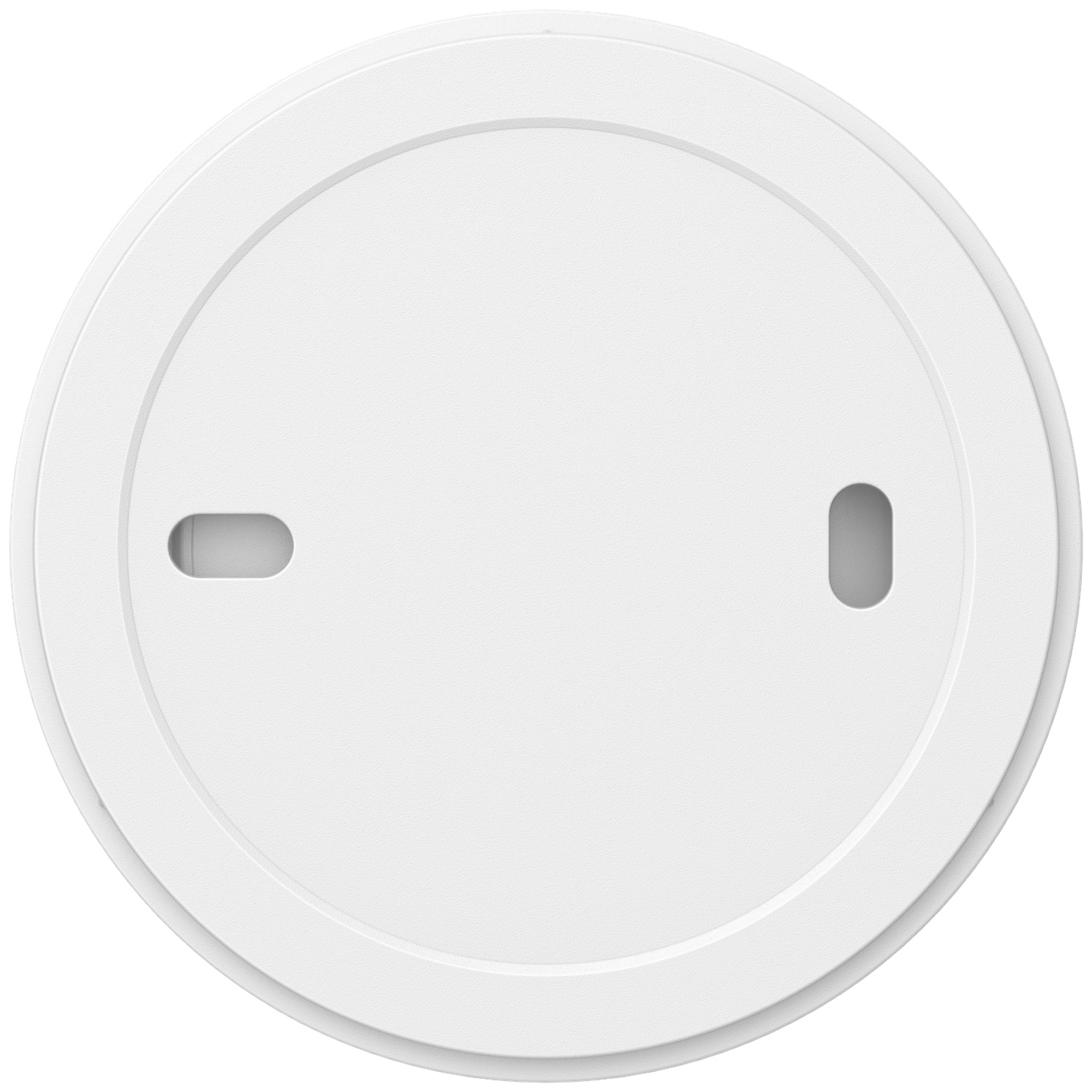 White round ceiling mount with two oval slots.
