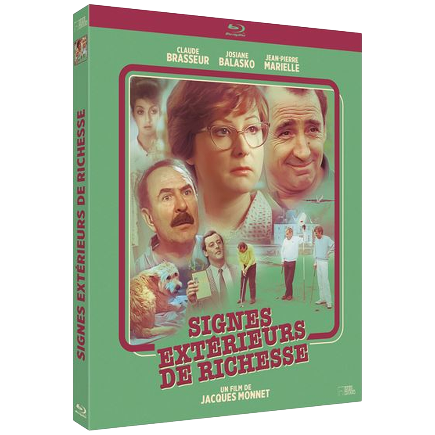 Couverture de film avec des acteurs et un chien. Titre : Signes Extérieurs de Richesse.