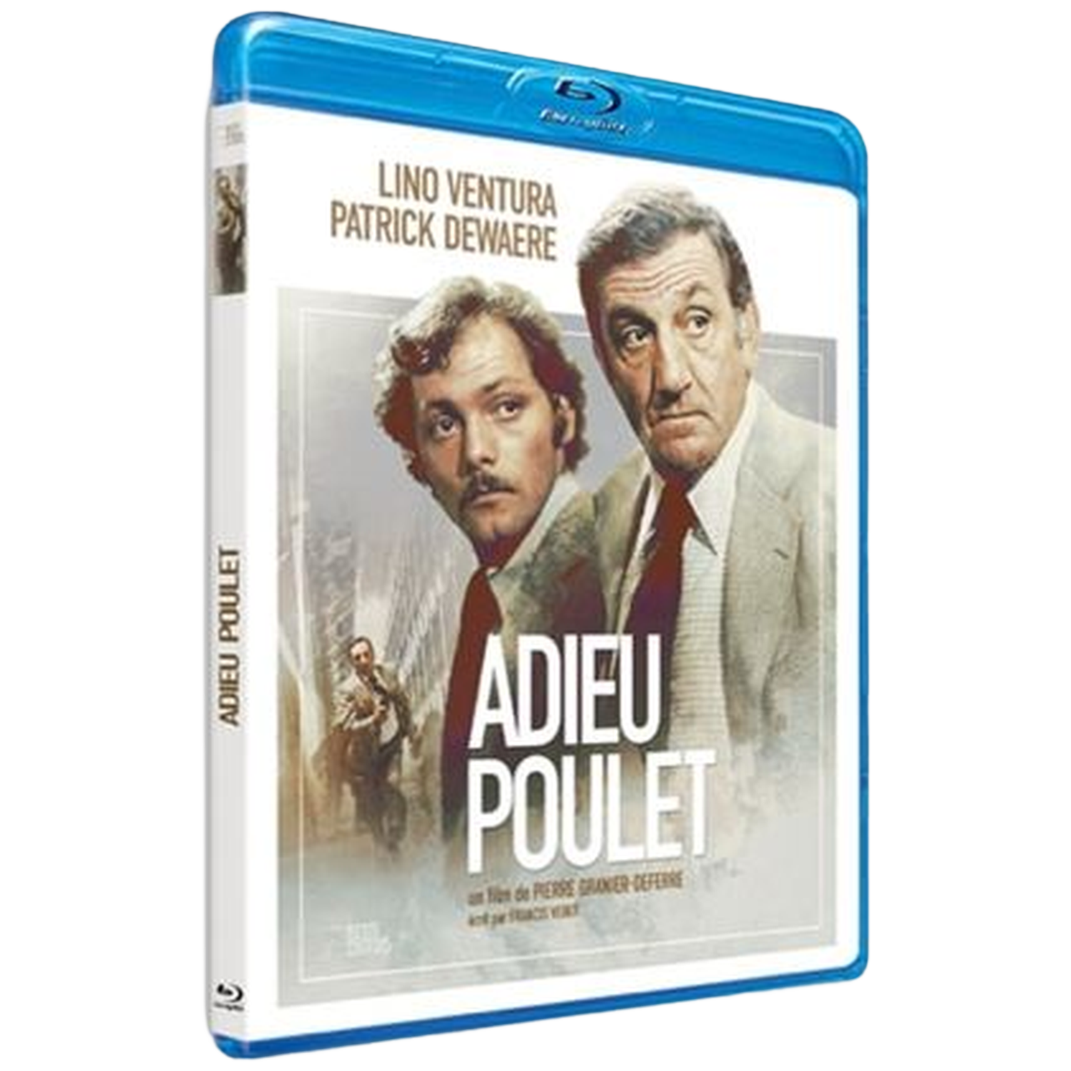 Blu-ray cover for "Adieu Poulet" featuring Lino Ventura and Patrick Dewaere.