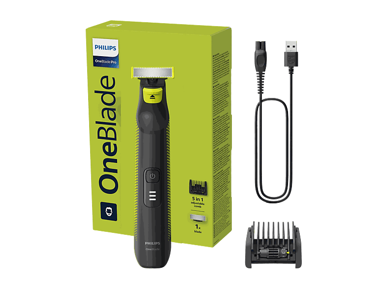 Barbero - Philips OneBlade Pro QP6506/15, Cara y Cuerpo, Recorta, Perfila Afeita, Autonomía 90 min, Uso Seco/Mojado, Diseño Pro, Peine 5-en-1