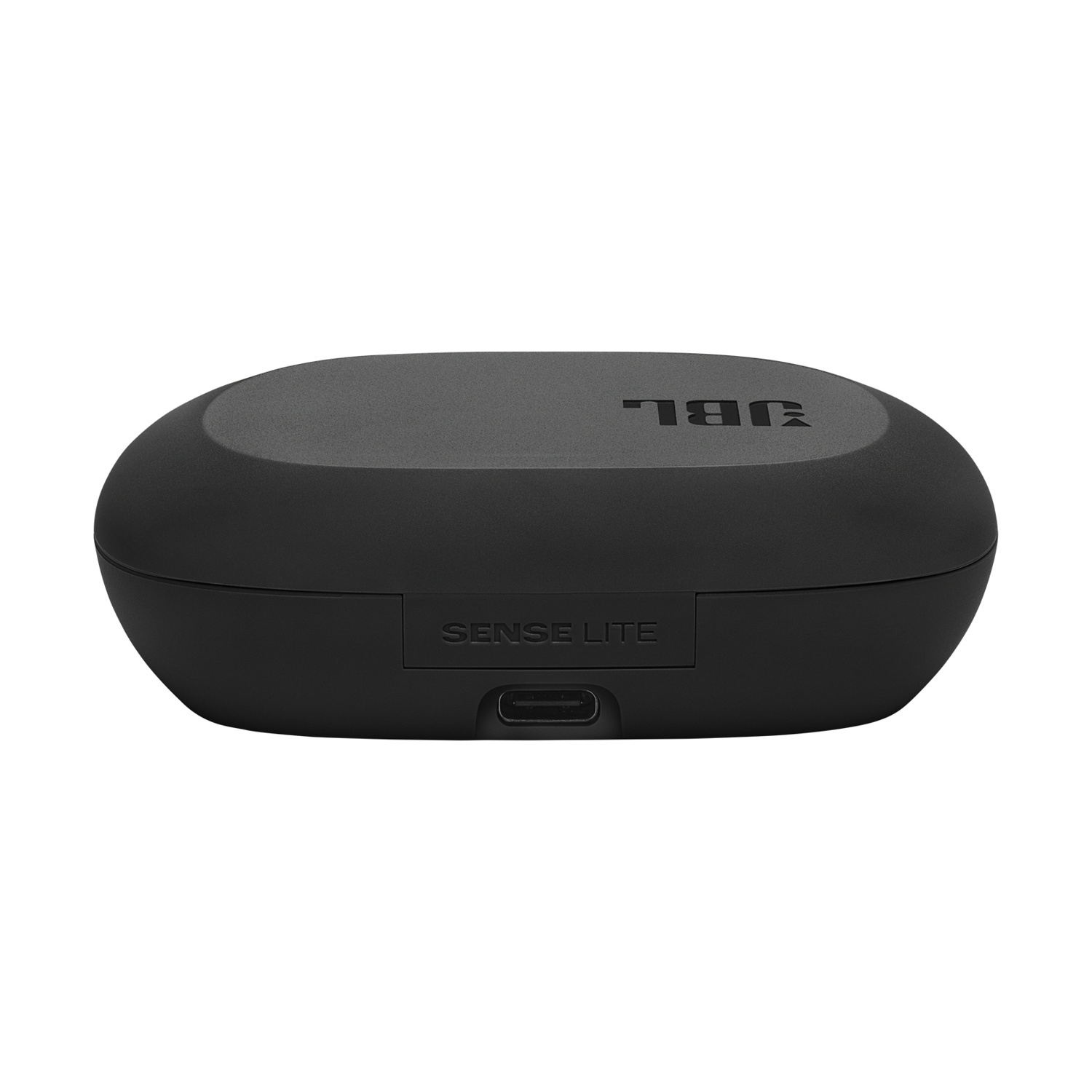 Custodia di ricarica nera per auricolari JBL Sense Lite con porta USB-C.