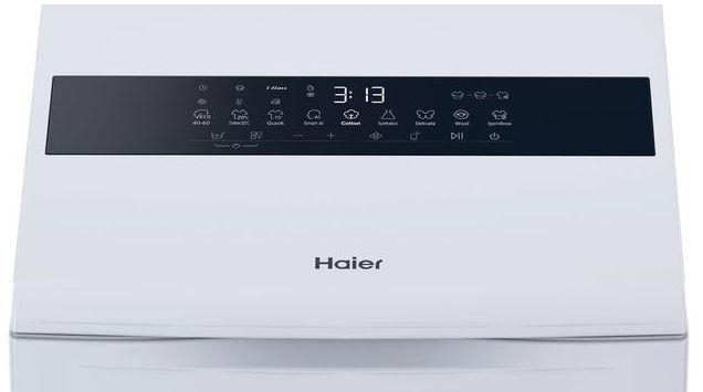 Haier-Waschmaschine mit digitaler Anzeige und Programmtasten.