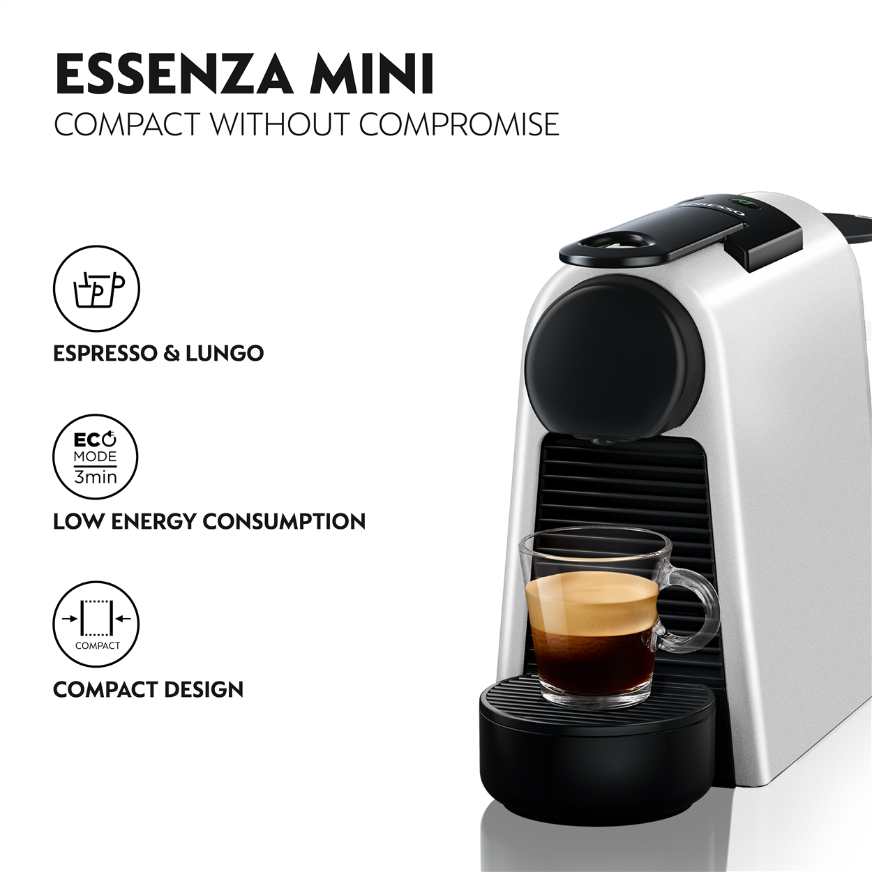 Essenza Mini Kaffeemaschine mit Espresso-Tasse, Eco-Modus.
