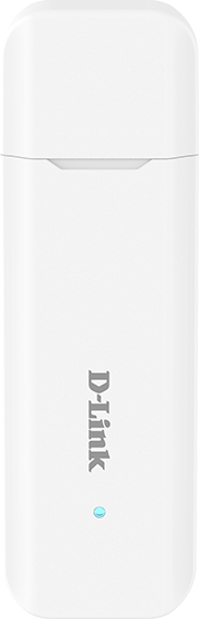 Un adattatore Wi-Fi USB D-Link bianco con una piccola luce blu.
