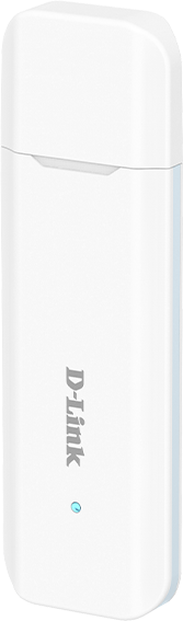 Un adattatore Wi-Fi USB D-Link bianco con una piccola luce blu.