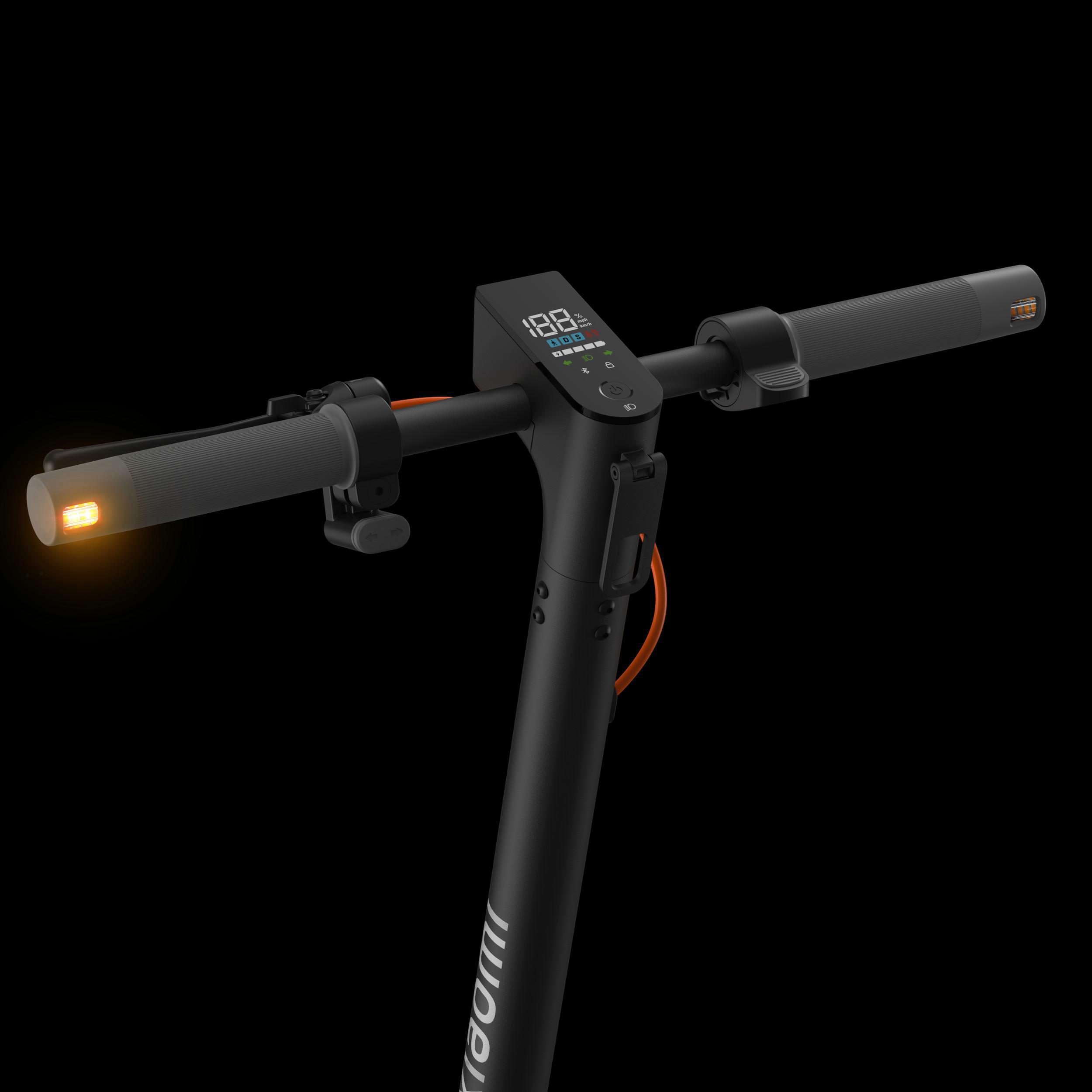Elektroroller-Lenker mit Display, Blinker und Griffen.