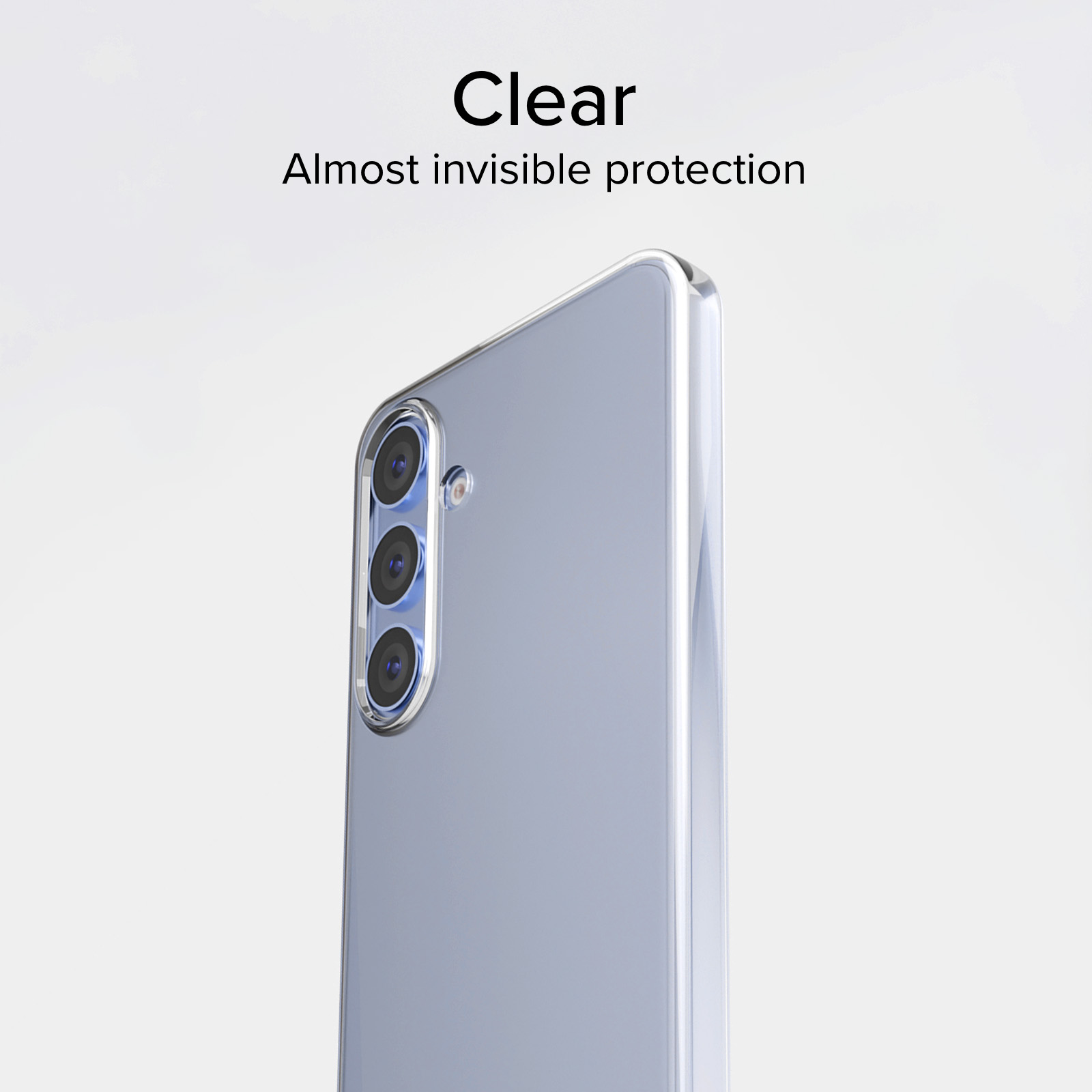 Nahaufnahme eines transparenten Handyhülle auf einem grauen Handy.