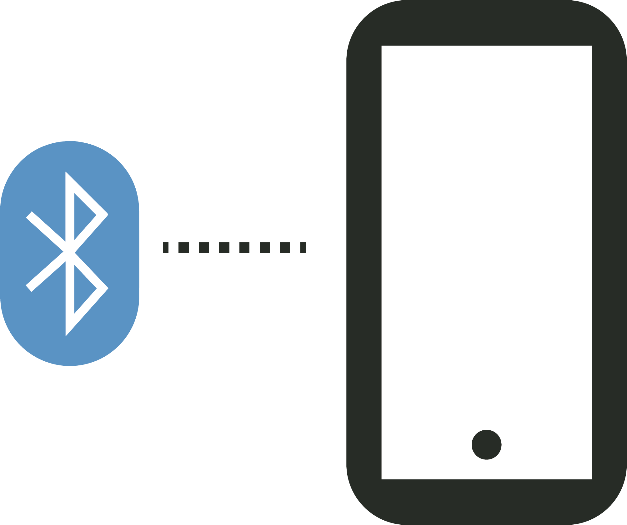 Niebieska ikona Bluetooth łącząca się ze smartfonem.
