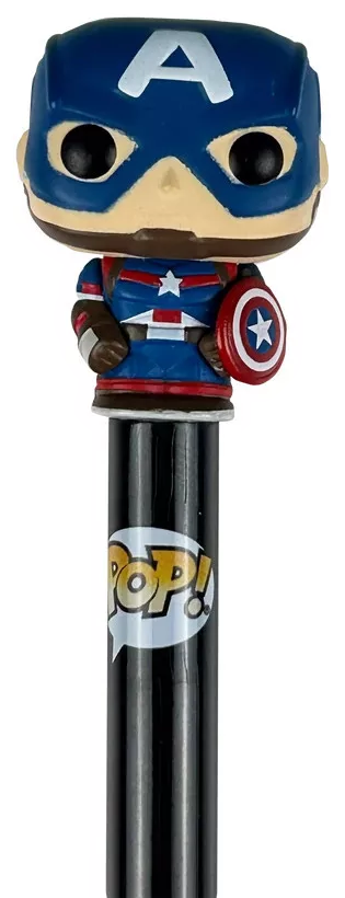 Captain America Funko Pop figura fekete tollon 'Pop!'-logóval.
