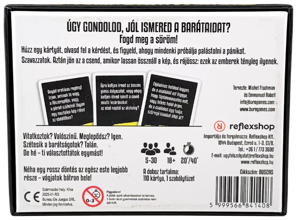 Játékkártya magyar szöveggel. Játékszabályok és információk a hátoldalon.