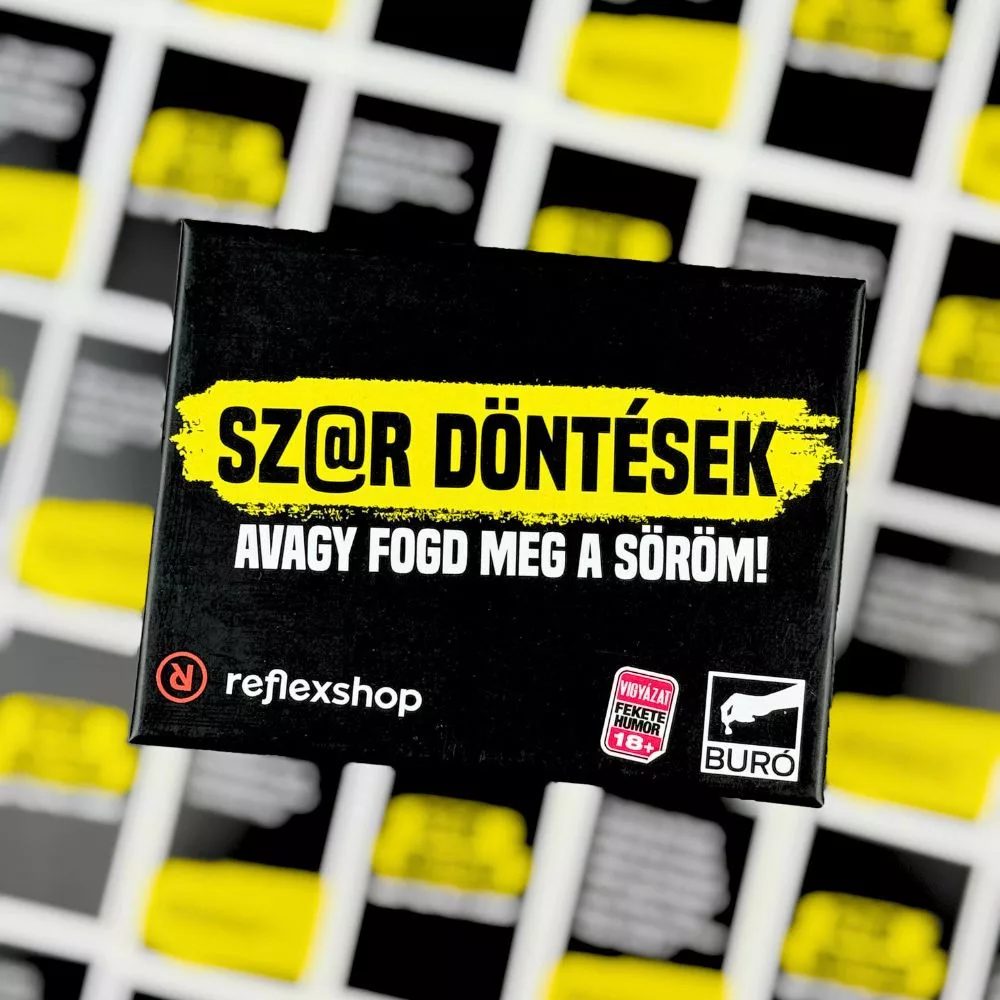 Fekete tábla magyar szöveggel: 'SZ@R DÖNTÉSEK', 'AVAGY FOGD MEG A SÖRÖM!'