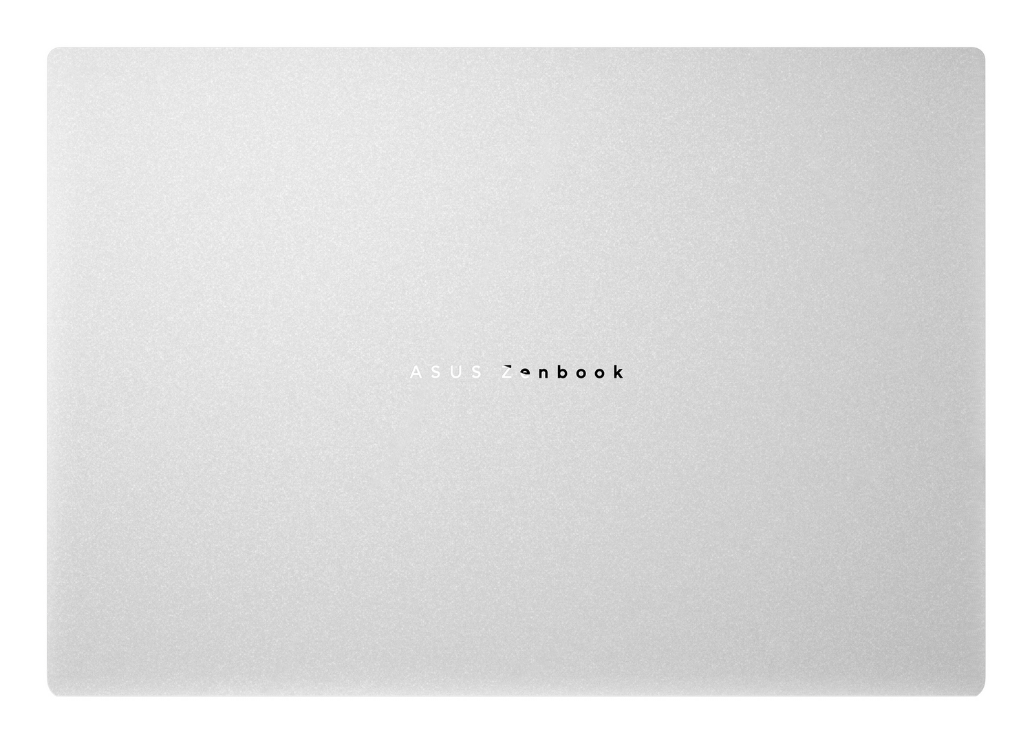 Tapa plateada de portátil con el logo ASUS Zenbook centrado.