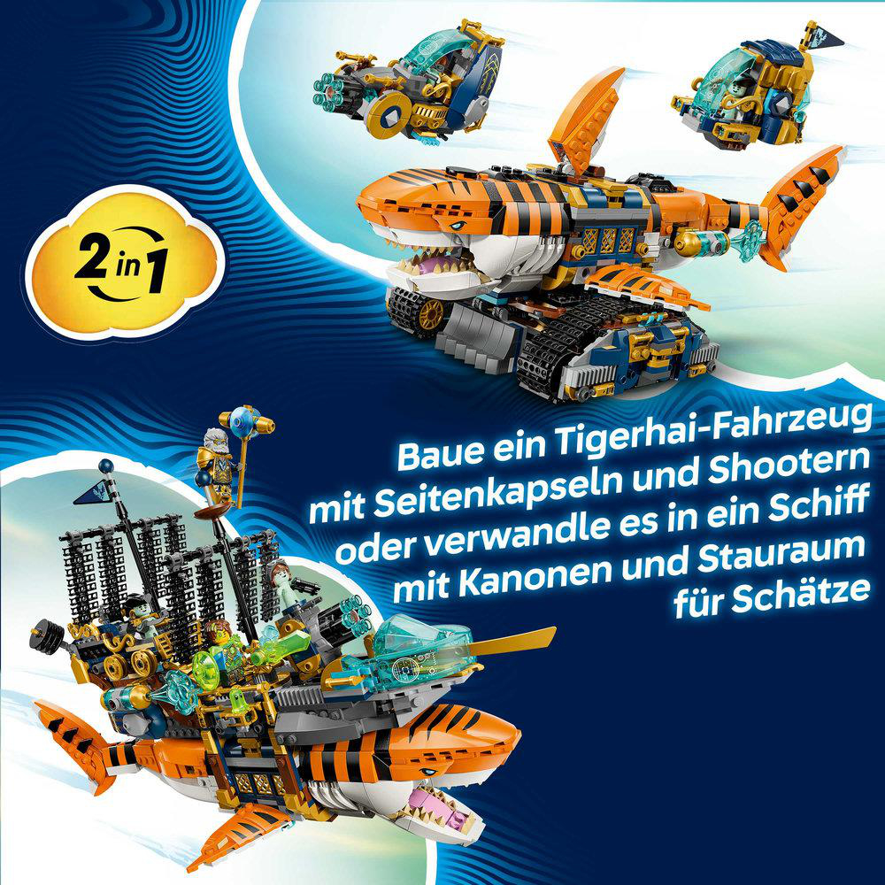 LEGO 2-in-1 Bausatz: Tigerhai-Fahrzeug oder Schiff mit Kanonen.
