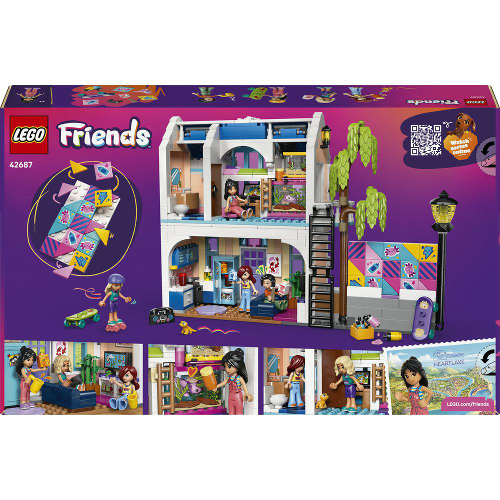 LEGO Friends Bauspielzeug mit Figuren, Haus und Zubehör auf der Verpackung.