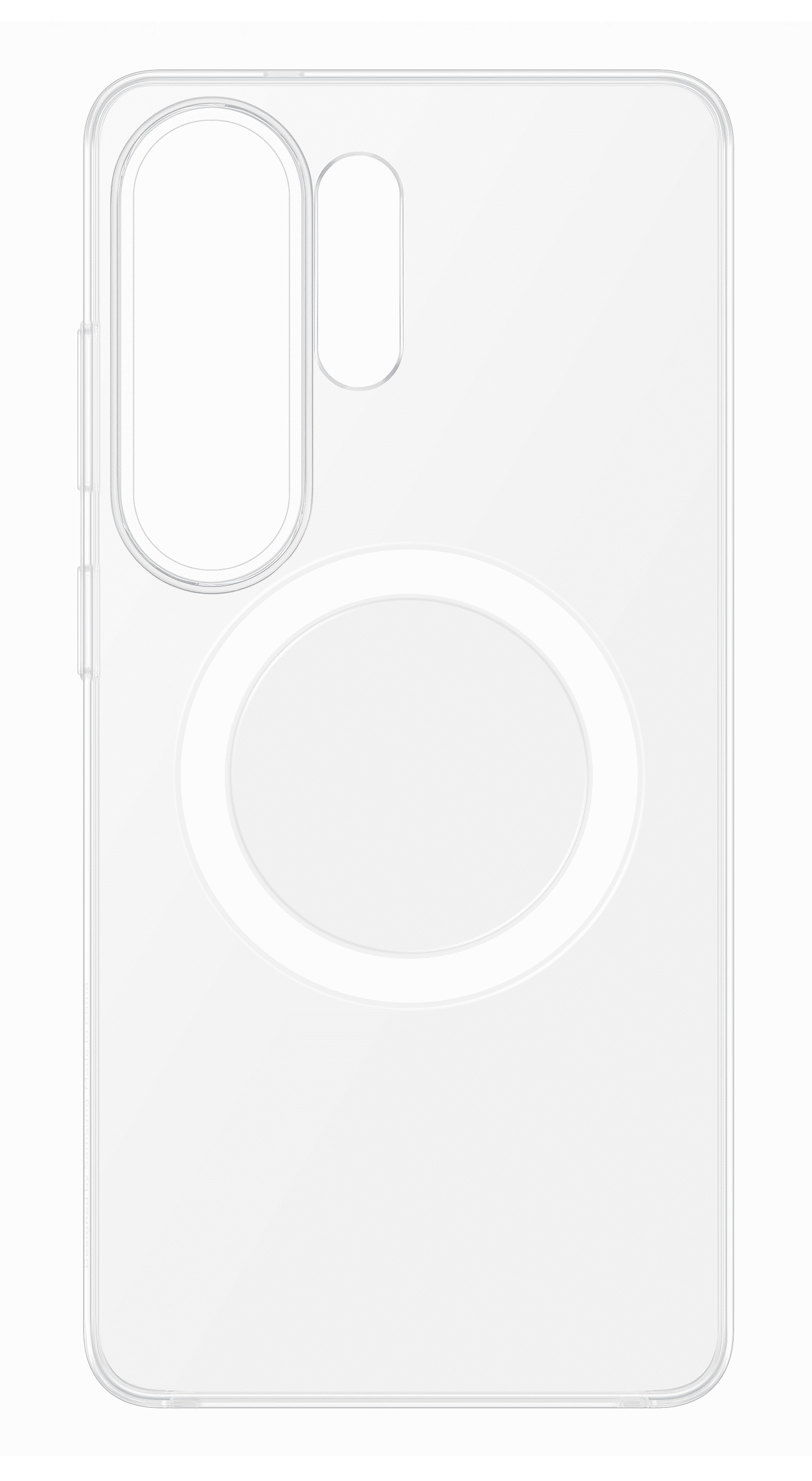 Przezroczyste etui na telefon z wycięciami na aparat i port ładowania.