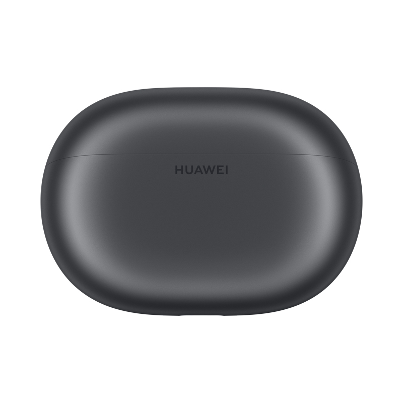 Sötétszürke Huawei töltőtok fülhallgatókhoz, ovális, minimalista.