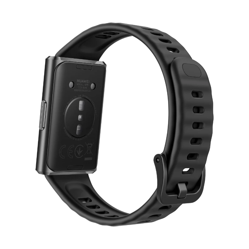Fekete Huawei fitnesz karkötő zárt szíjjal, hátoldala látható.
