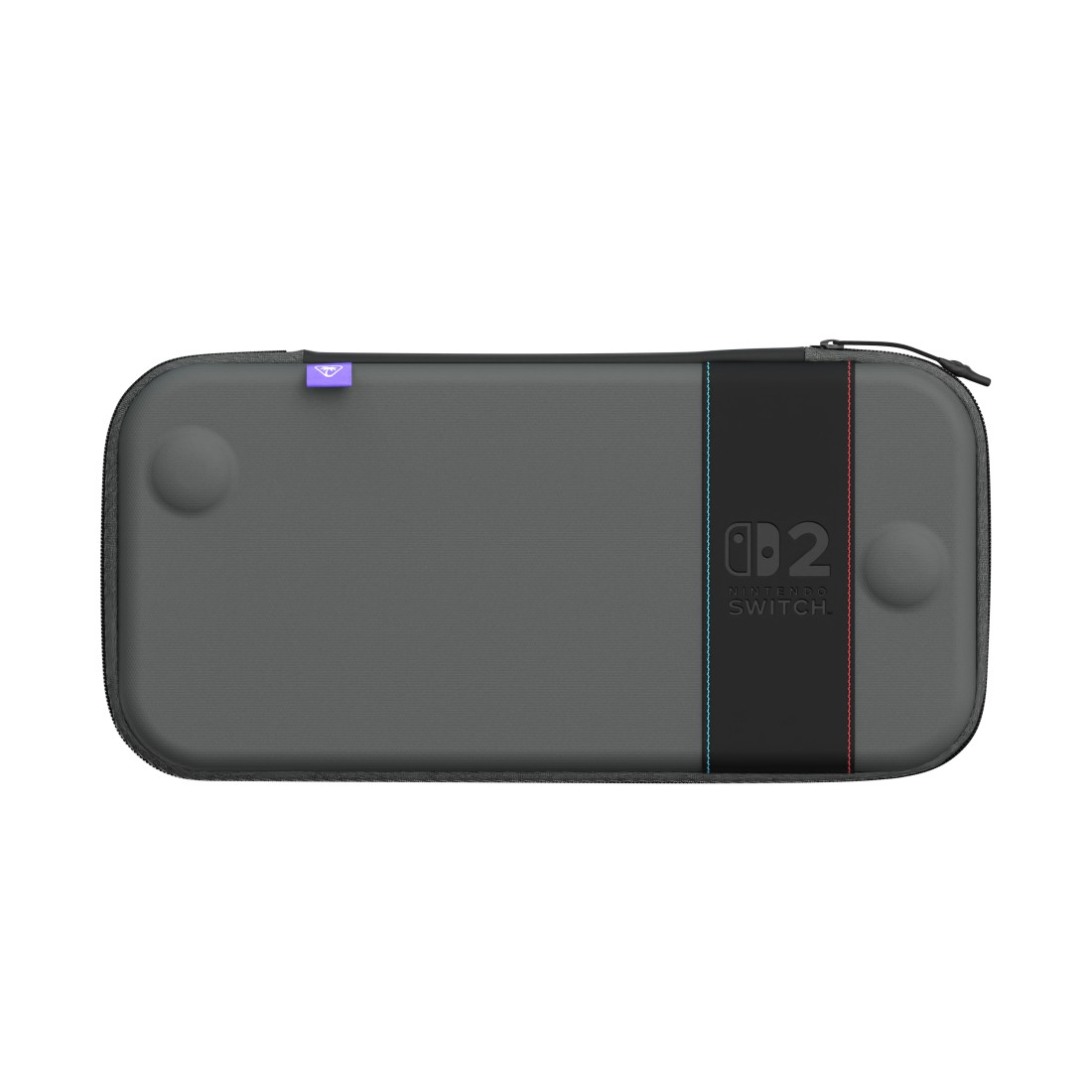 Grauer Nintendo Switch Case mit blau-rotem Streifen und Logo.