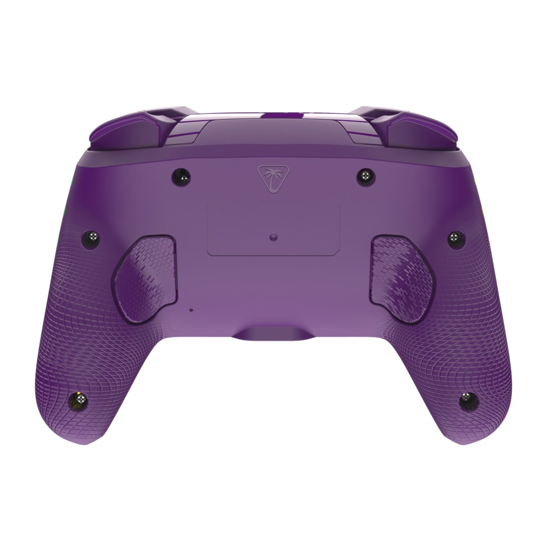 Lila Controller-Rückseite mit Palm-Logo und Gummigriffen.