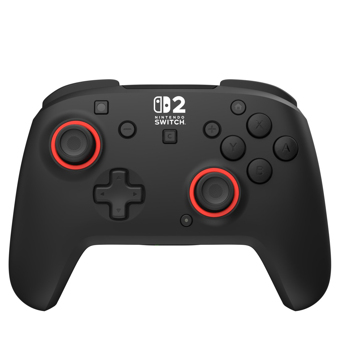 Schwarzer Nintendo Switch Controller mit roten Akzenten und Tasten.