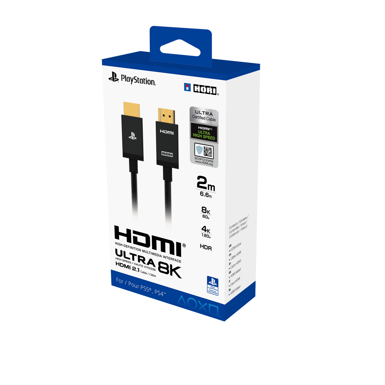 PS5/PS4 için HORI 2m HDMI 2.1 Ultra 8K kablo ambalajı.