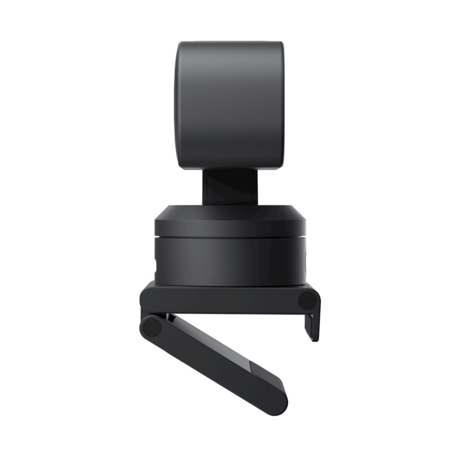 Una webcam nera con braccio articolato e clip.