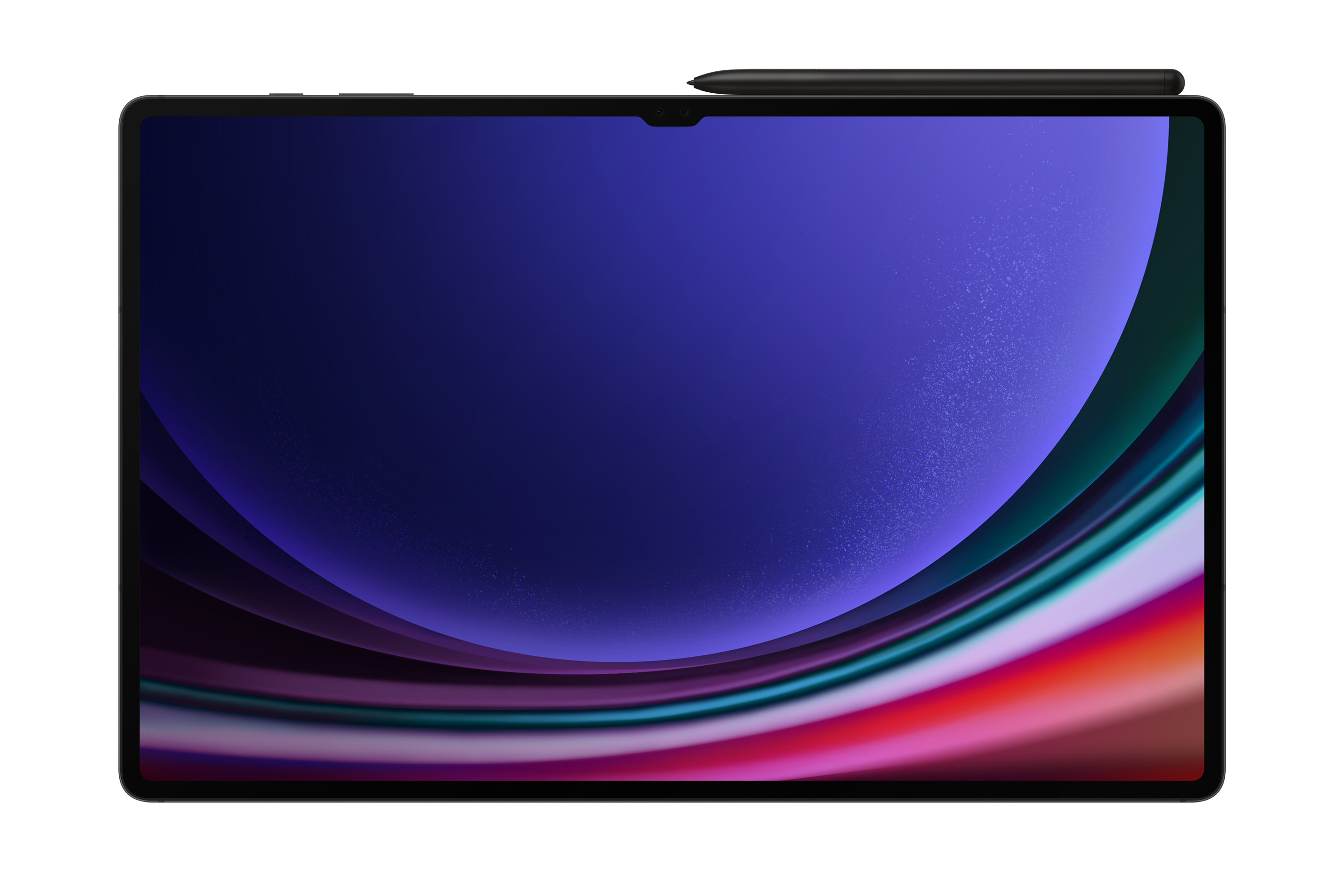 Tablet z rysikiem na górze, wyświetlający ciemne, abstrakcyjne tło.