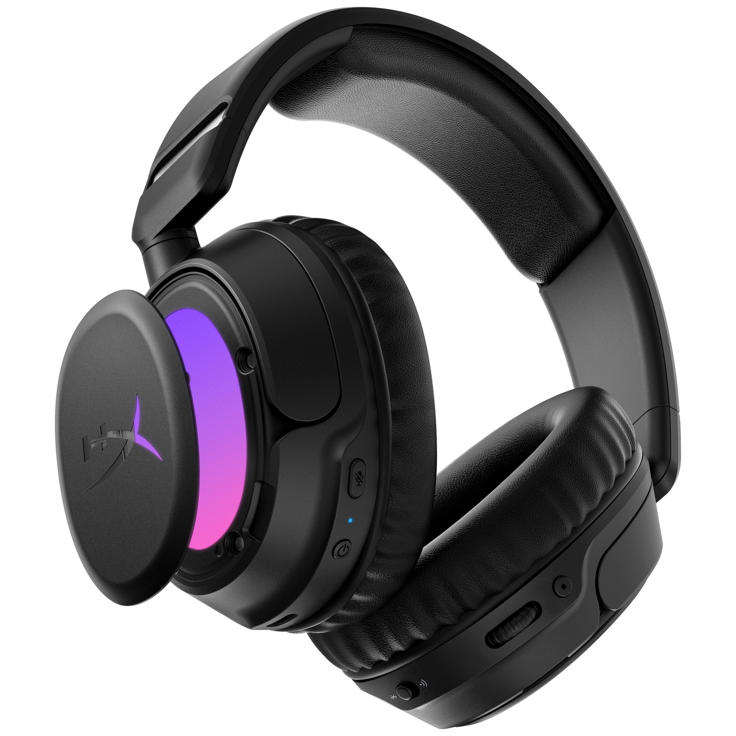 Casque noir avec accents violets et logo HyperX.